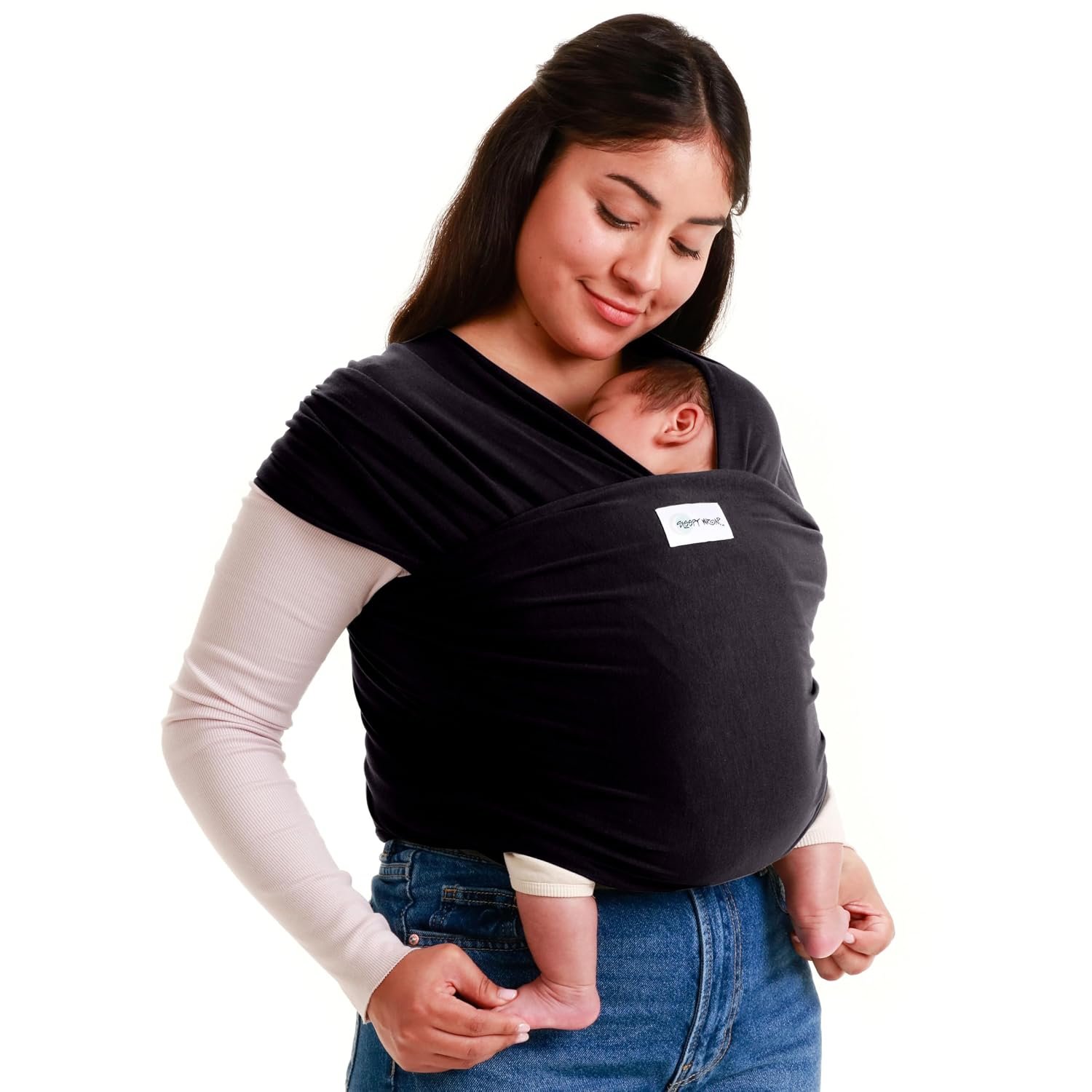 Sleepy Wrap Baby Carrier Newborn to Toddler (7–35 lbs) – Lightweight & Stretchy Baby Wrap Carrier for Infants – Ergonomic Hands Free Baby Sling Wrap for Comfortable Baby Wearing (Black)