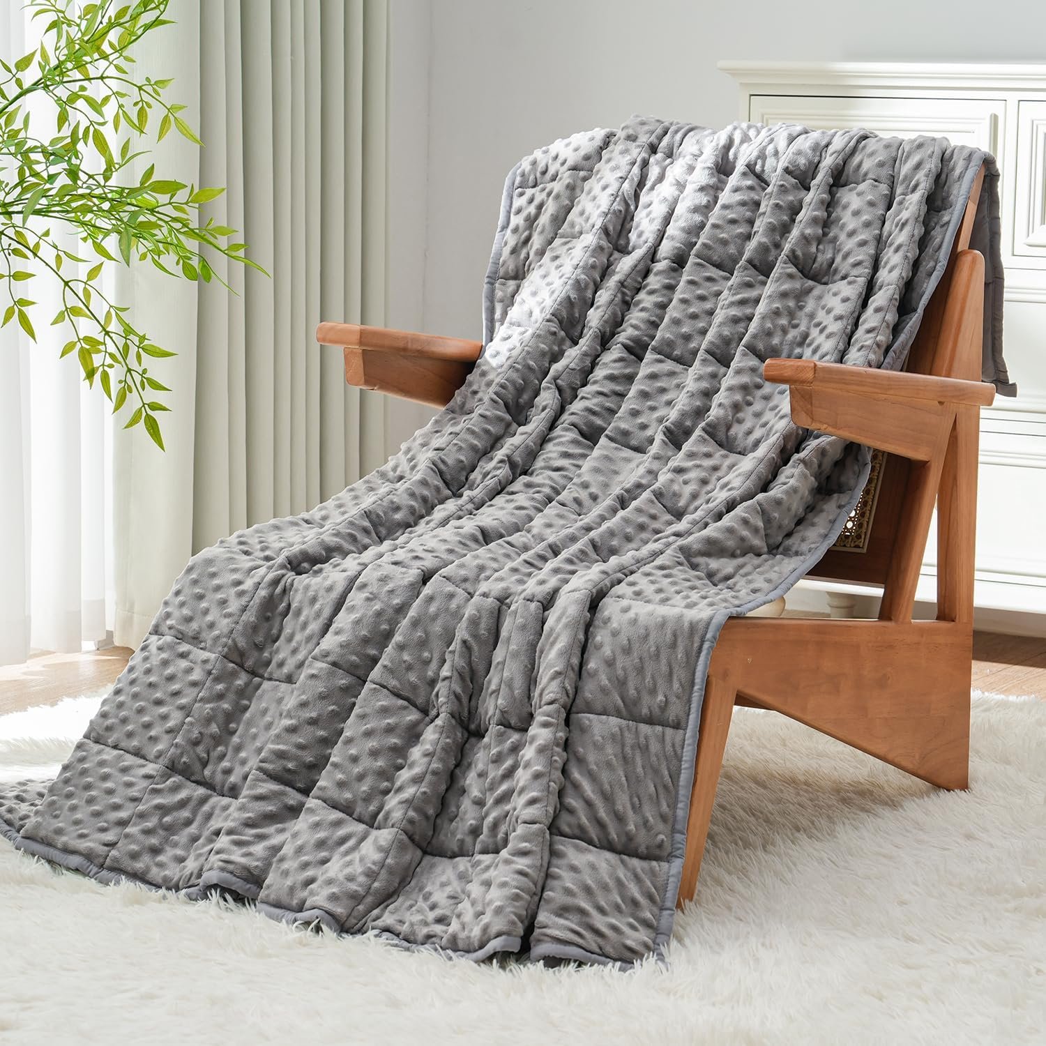 Uttermara Minky Weighted Blanket for Adults, 60×80 Inches 20lbs Queen Size | Cozy Warm; Breathable; Cooling Soft Minky Dots; Filled with Glass Beads; Washable Heavy Throw for Sleep and Calm; Grey