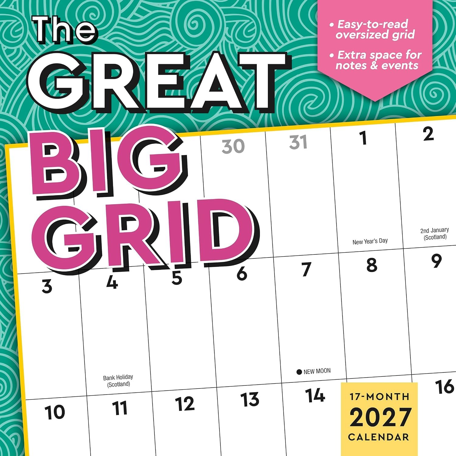 The Great Big Grid 2027 Wall Planner, 17-Month Large Grid Family Calendar & Organizer with Holidays: August 2026 – December 2027, 12″ × 12″