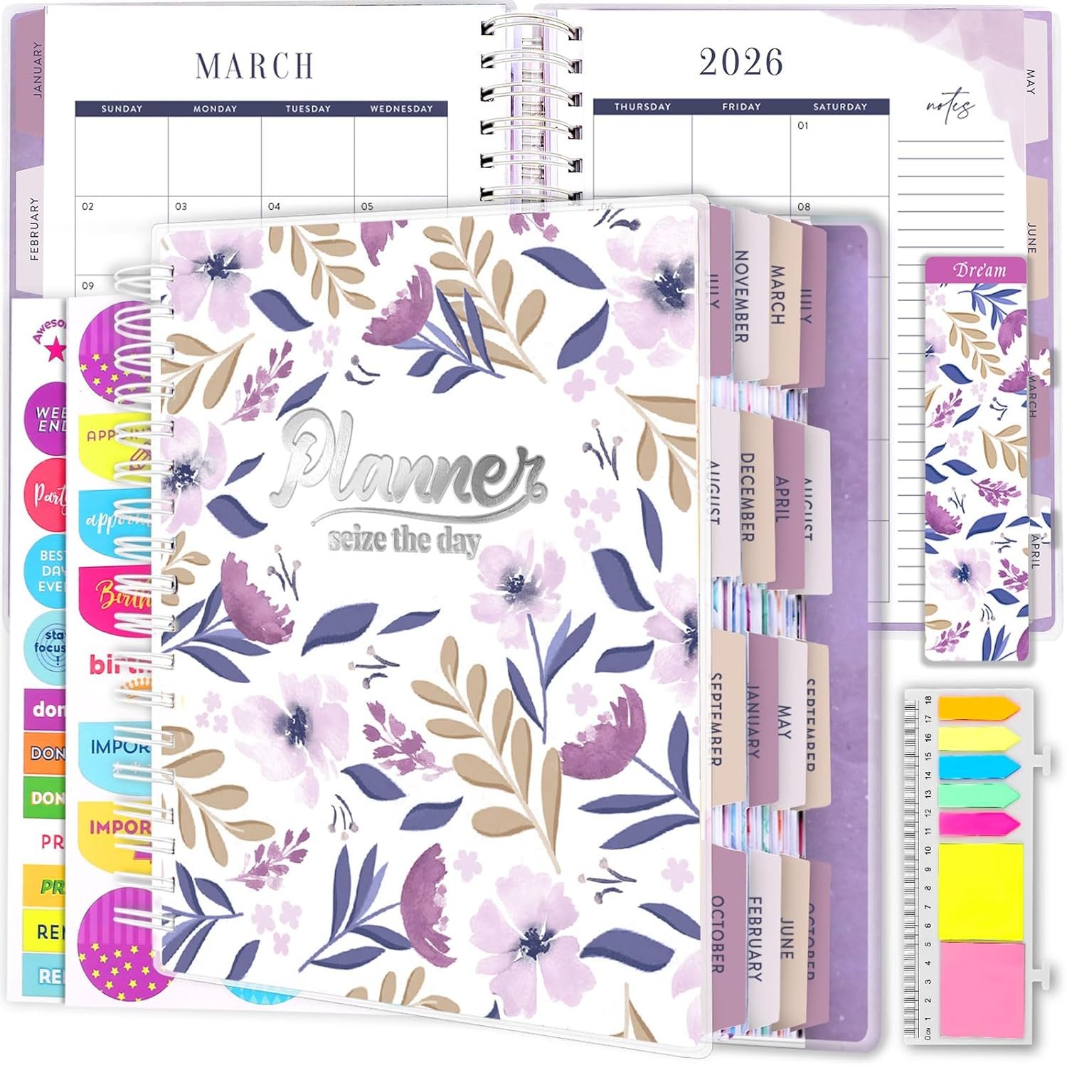 Arundhati Planner 2026-2027, 18 Months Large Daily Weekly Monthly Organizer | July 2026 – Dec 2027, 8.5×9.8″, Calendar with Page Tabs, Separator, Pocket Folder, Bookmark & Stickers & Sticky Note Set
