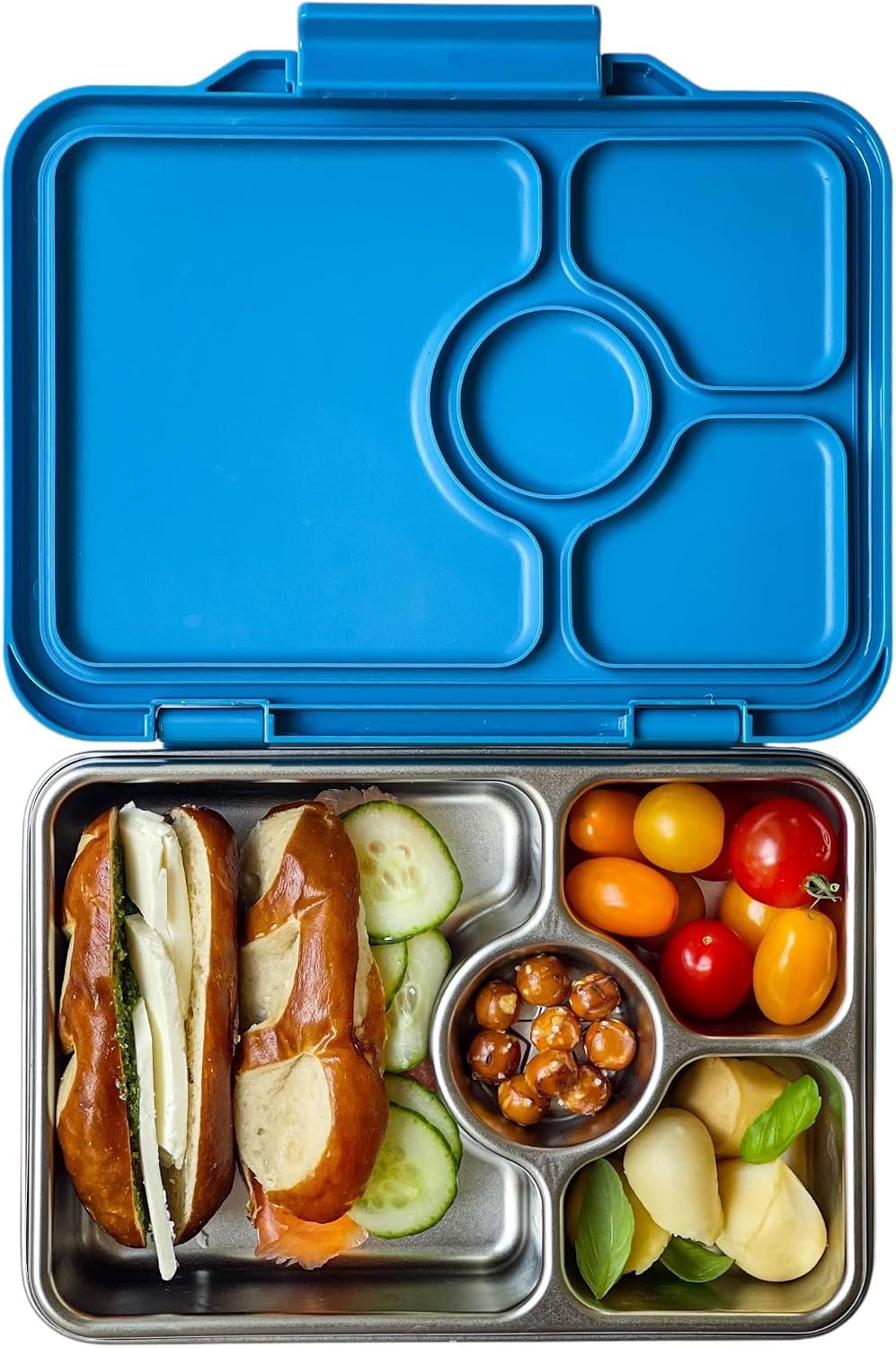 Yumbox Prêt Leakproof Stainless Steel Bento Lunch Box, Normandy Blue | Sandwich-Friendly Layout | Lightweight Design | Fits Most Lunch Bags | Dishwasher Safe (Top Rack)