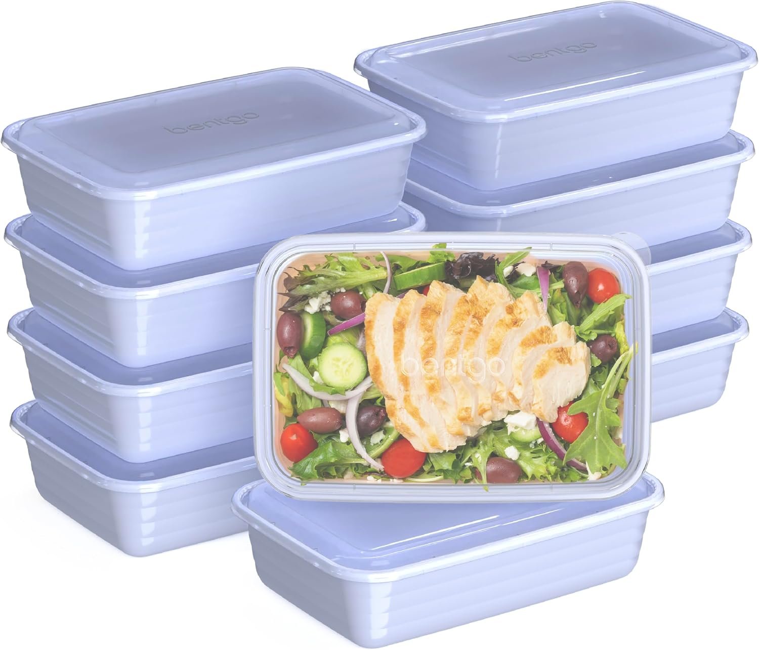 Bentgo Prep – 20-Piece 1-Compartment Reusable Meal Prep Containers with Lids, PFAS & BPA Free Materials, Durable, Microwave, Freezer, & Dishwasher Safe To Go Food Storage (Periwinkle)
