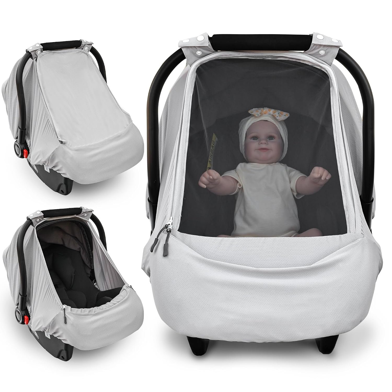 Baby Car Seat Cover, Breathable Sun Shade Canopy for Infant Carseat | Lightweight & Breathable, 360° full coverage blocks sun & wind, machine washable, fits all car seats , keeps baby cool & cozy