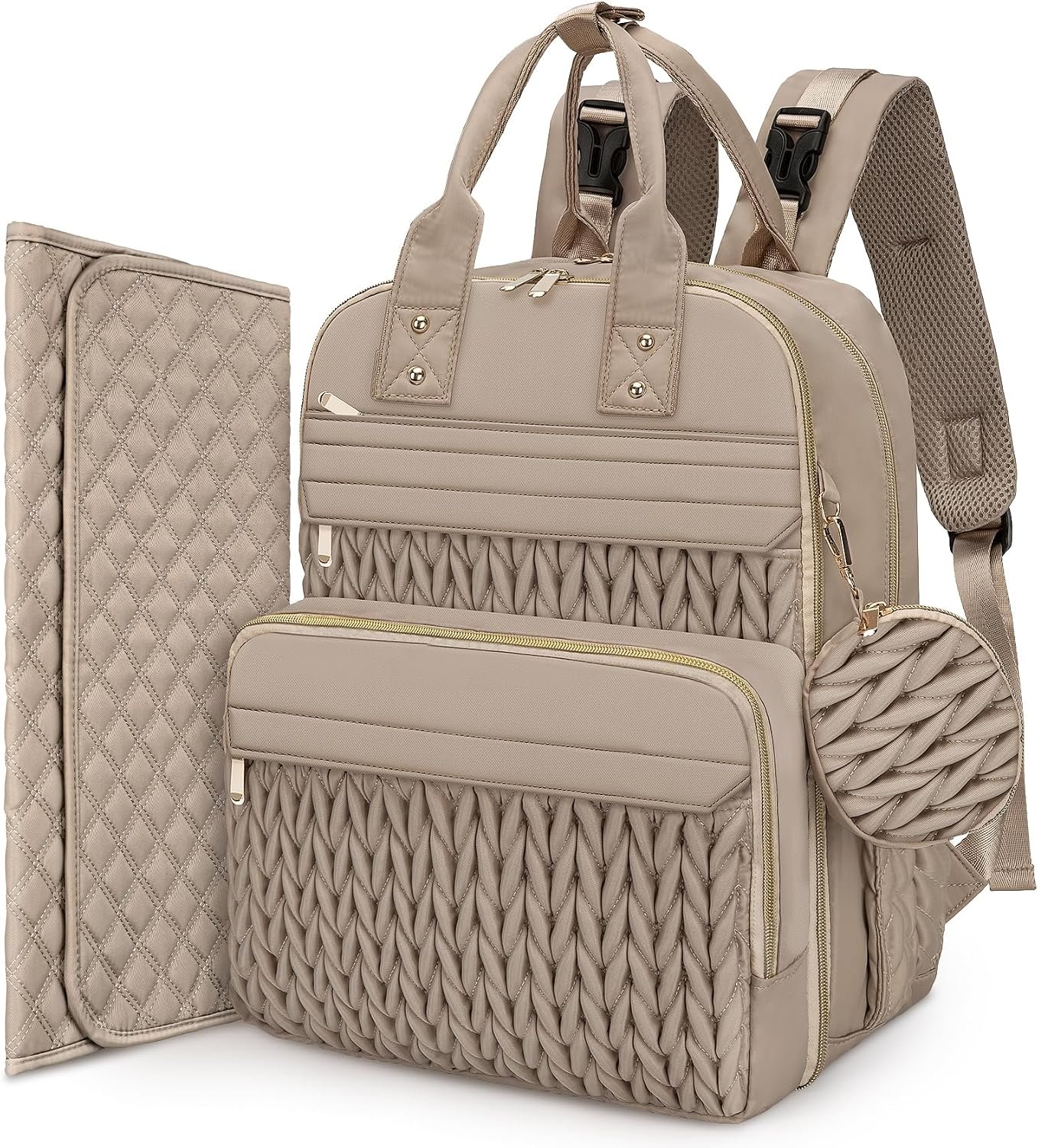 Diaper Bag Backpack, Waterproof Large Baby Bag with Changing Pad, Khaki | Baby Diaper Bag, Stylish, Large Capacity, with Changing Pad, with USB Port, Stroller Strap, Pacifier Case, Travel Essentials
