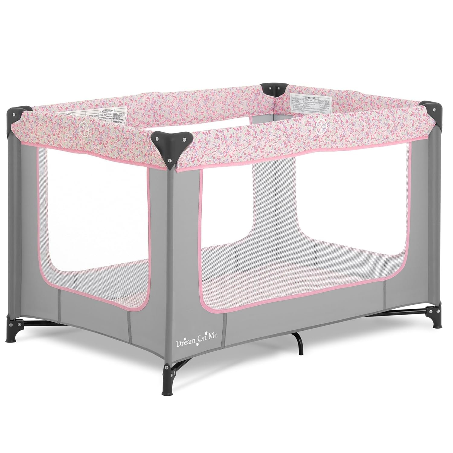 Dream On Me Zodiak Baby Playard, Breathable Mesh Sides, Soft Comfortable Mattress, Quick & Easy to Fold with Travel Carry Bag, Compact Space Saving Design – Grey & Pink | Removable 1″ Mattress Pad, Mesh Sides, Quick Fold, 30 Lb Limit – ASTM Tested for Infants & Toddlers, Indoor & Outdoor Use
