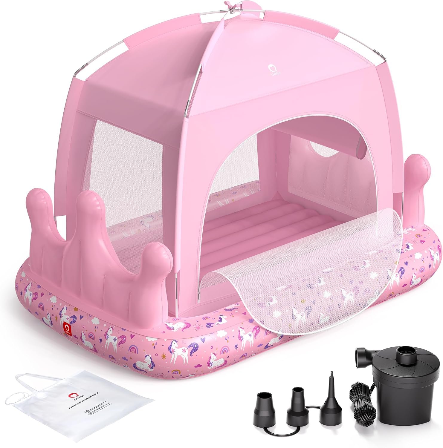 QPAU Princess Portable Kids Air Mattress for Girls, Ideal for Home, Grandma’s, Camping & Hotel – Includes Electric Pump – Ages 3+