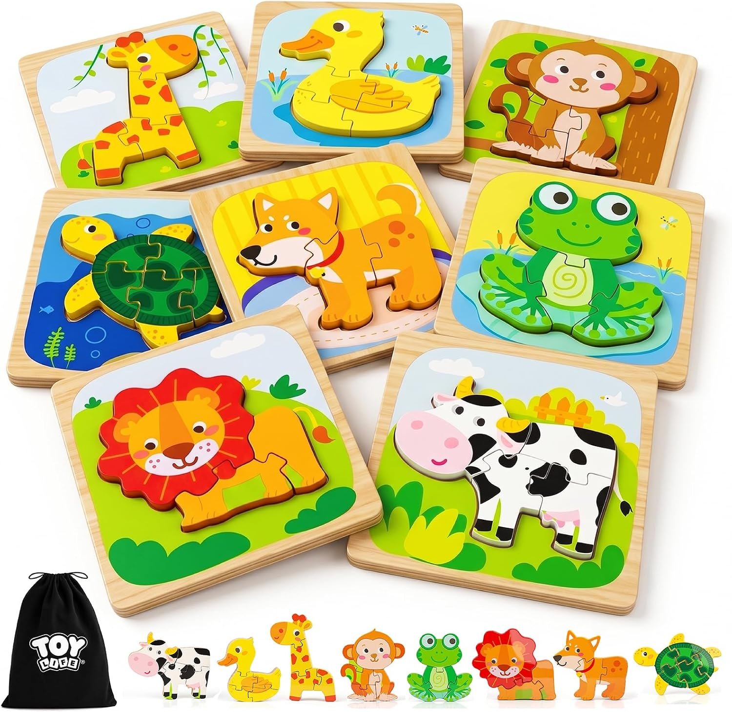TOY Life Wooden Puzzles for Toddlers 2-4, Montessori Toys for 1 2 3 Year Old Boys Girls, Animals Puzzles Educational Learning Toys 2 Year Old, Toddler Birthday Gifts Toy for Baby Girl Boy 6M+