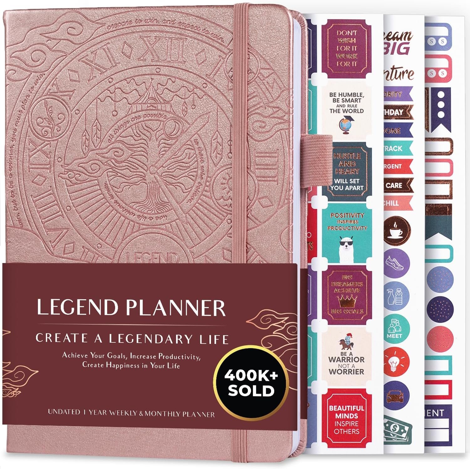 Legend Planner Undated, Weekly & Daily Goal Journal, A5 Rose Gold | 5.8×8.3 hardcover, 120gsm paper, life goal planner for teenagers & adults, habit tracker, to-do list, monthly calendars