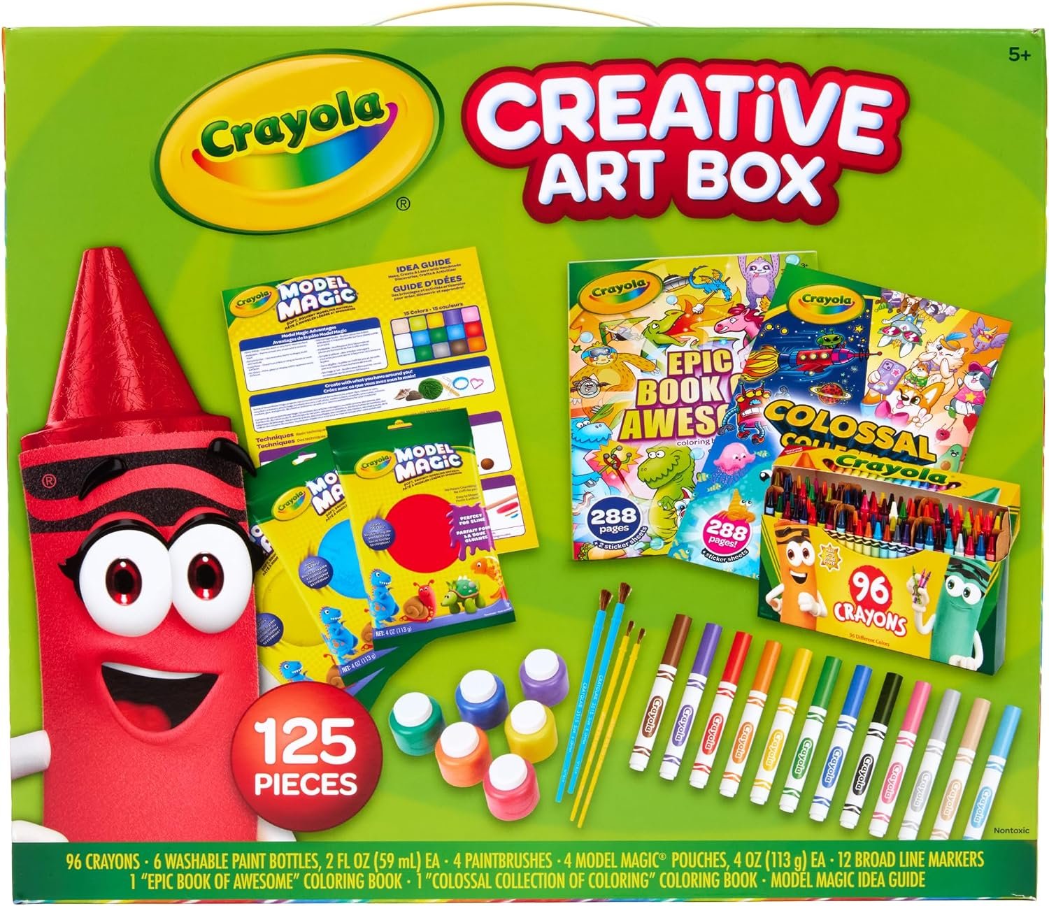 Crayola Art Set for Kids (125pcs), Art Supplies Kit with Giant Coloring Books, Washable Paints, Markers & Storage Box, Gift for Kids, Ages 5+ [Amazon Exclusive]
