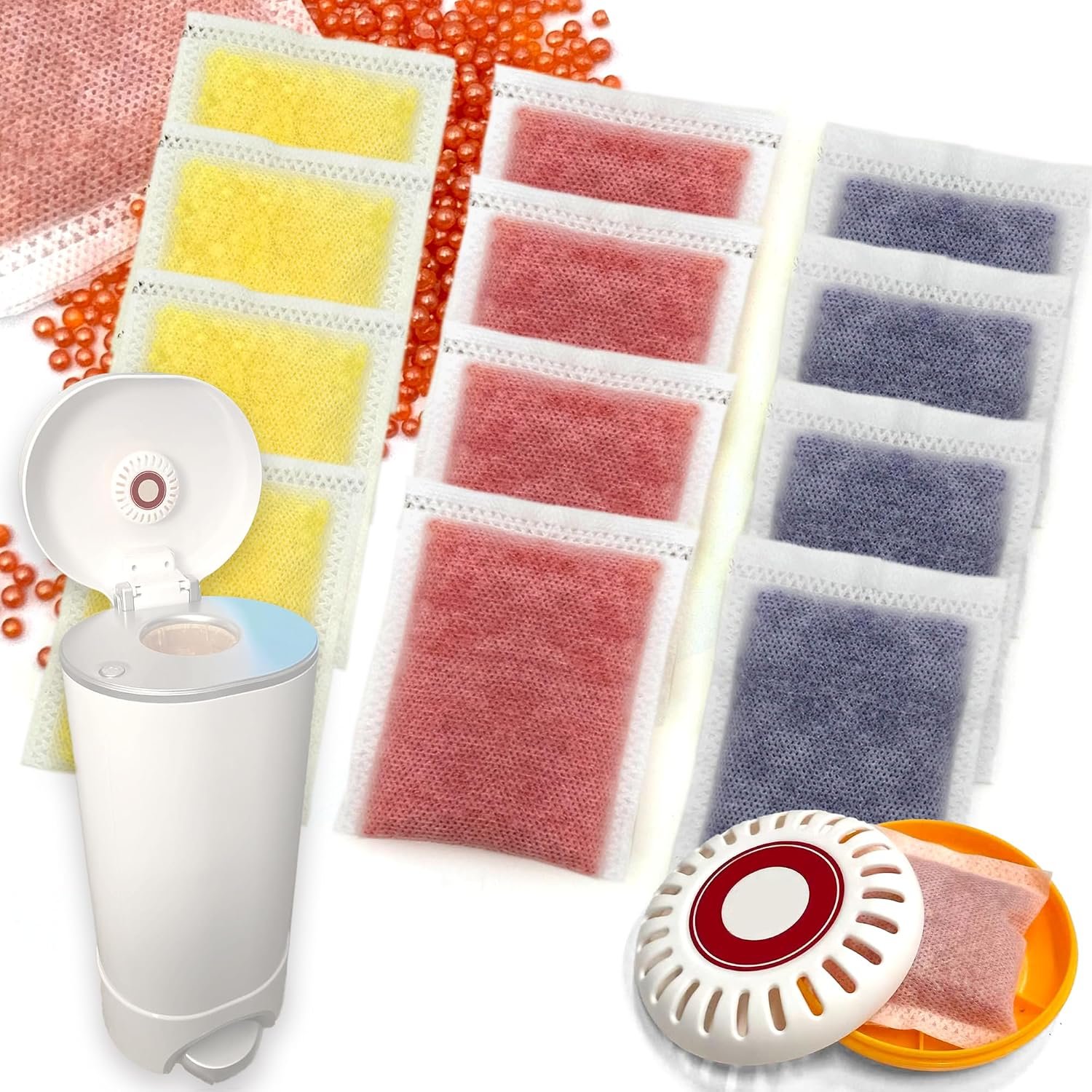 PurifyLogix 12 PCS Odor Remover Refills for Puck Baking Soda Cartridge, Diaper Pail Odor Eliminates for Munchkin Step and Pail Diaper Pails(4* Lavender + 4* Lemon+4* Grapefruit) (for 3.5″ Cartridge)