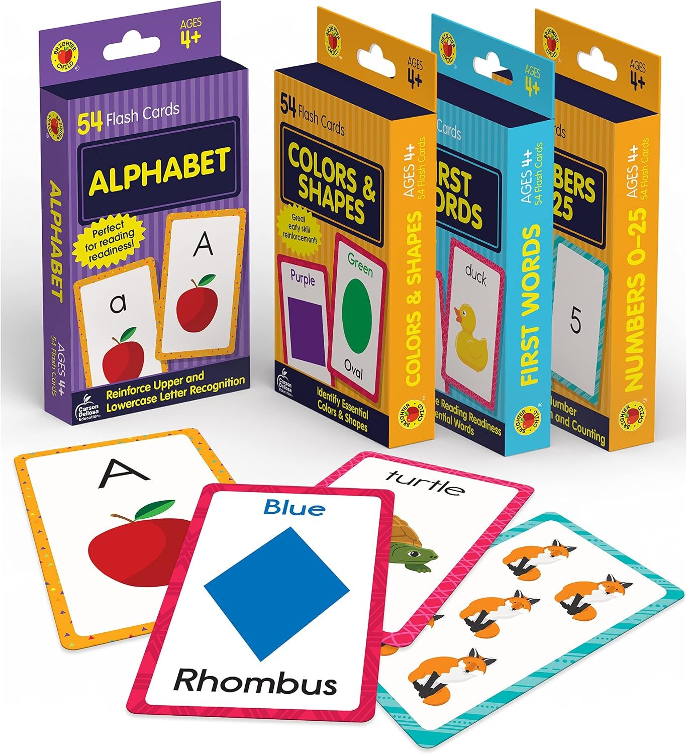 Carson Dellosa Toddler Flash Cards 4-Pack for Preschool Learning Activities | Includes Alphabet, Numbers, Sight Words, Colors & Shapes; Perfect Educational Card Set for PreK, Kindergarten, Age 4+