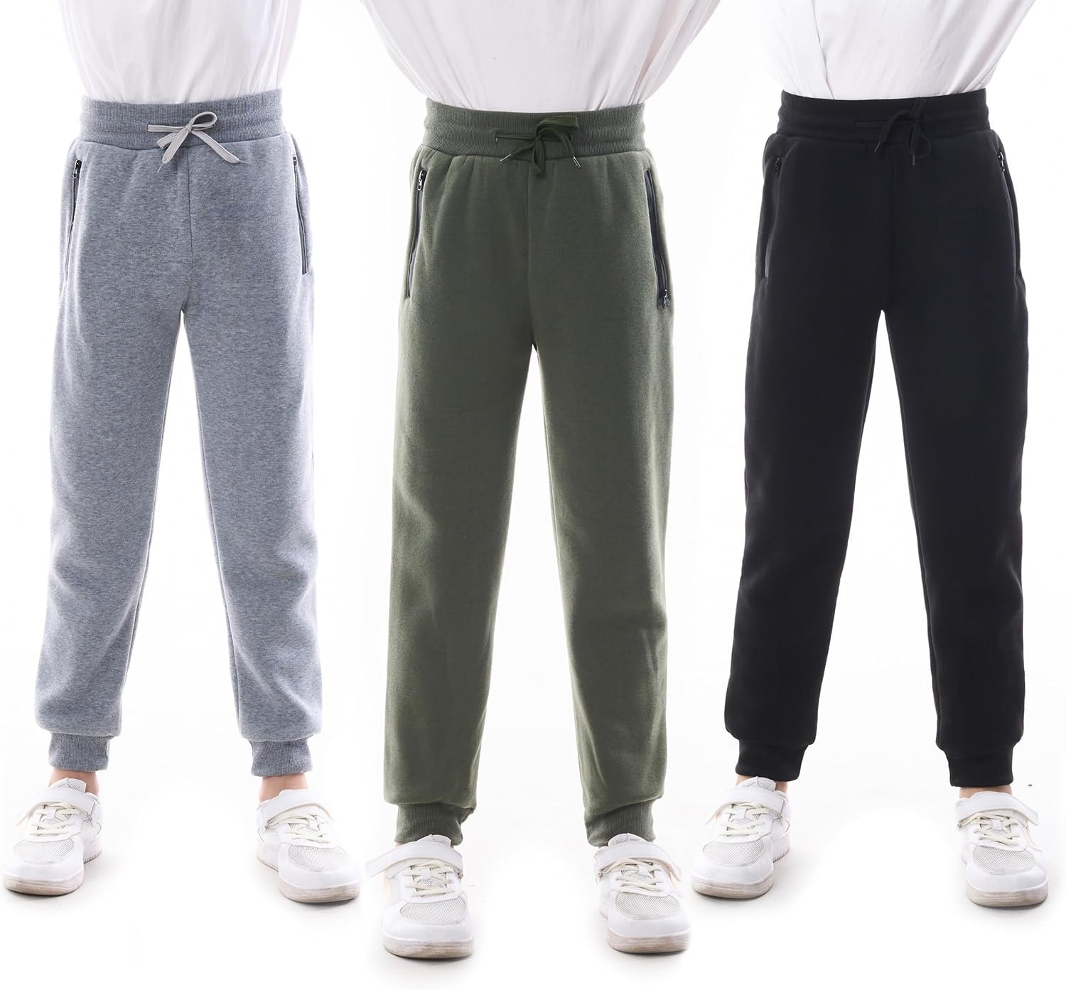 WHITE PEAK TRADING COMPANY Boys Athletic Sweatpants, 3 Pack Kids Fleece Casual Jogger Pants with Zipper Pockets Size 4-20