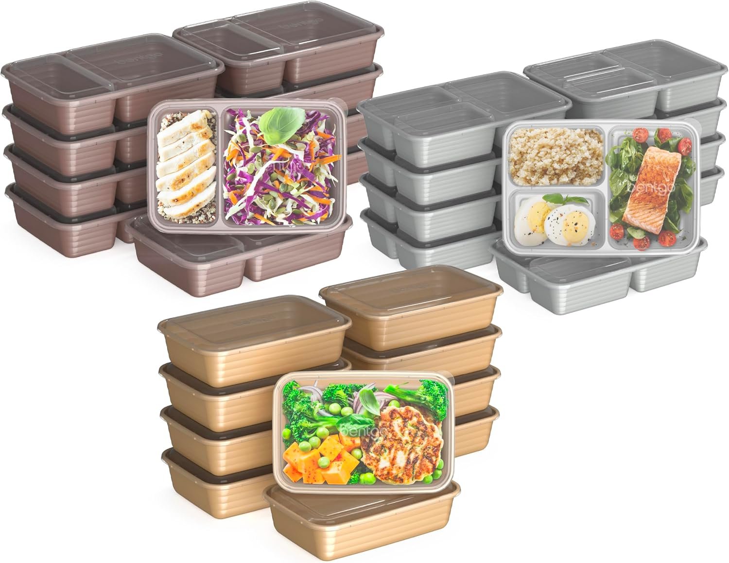 Bentgo Prep Meal Prep Kit, 1, 2 & 3-Compartment Containers, 60 Piece Set | Portion Control, Stackable, Microwave, Freezer & Dishwasher-Safe, Reusable, PFAS & BPA-Free (Gleam Metallics)