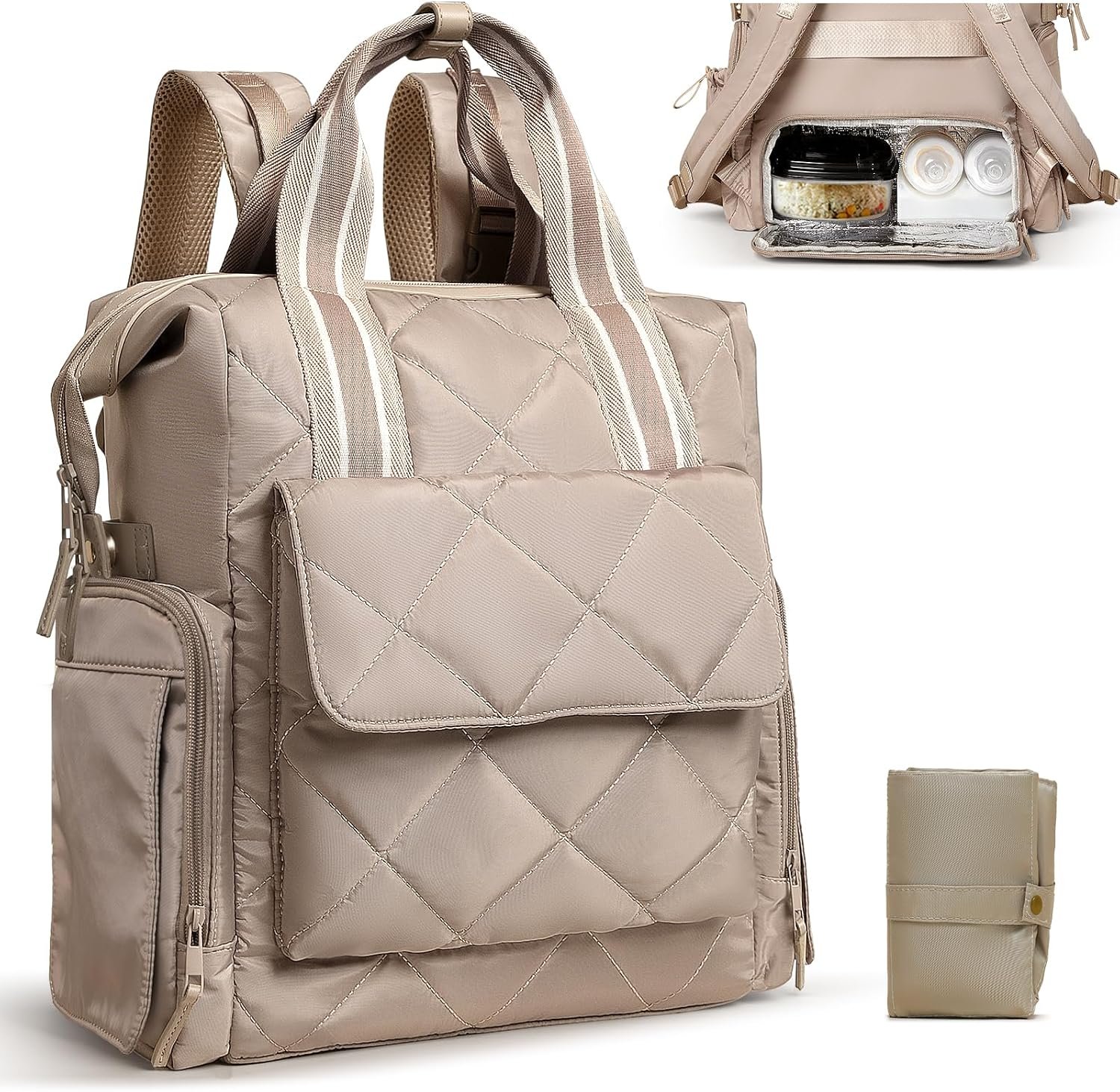 Omanmoli Diaper Bag Backpack Quilted Baby Bag Travel Breast Pump Backpack | 11 Organizing Pouches,Large Insulated Cooler Compartment,Wipe Pocket,Insulated Pocket,Stroller Straps,Changing Pad