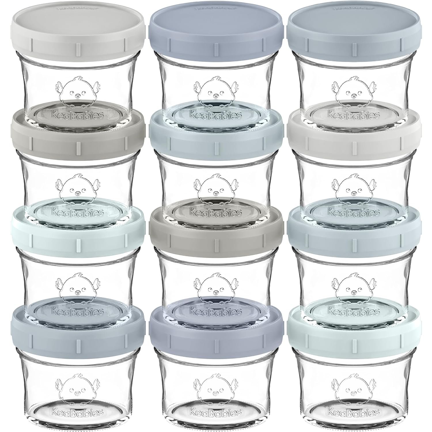 KeaBabies 12pk 4oz Glass Baby Food Containers with Lids, Leak-Proof (Slate) | Microwavable Small Glass Jars, Baby Purees, Toddler Snack Storage Containers, BPA-Free, Dishwasher-safe, Freezer Safe