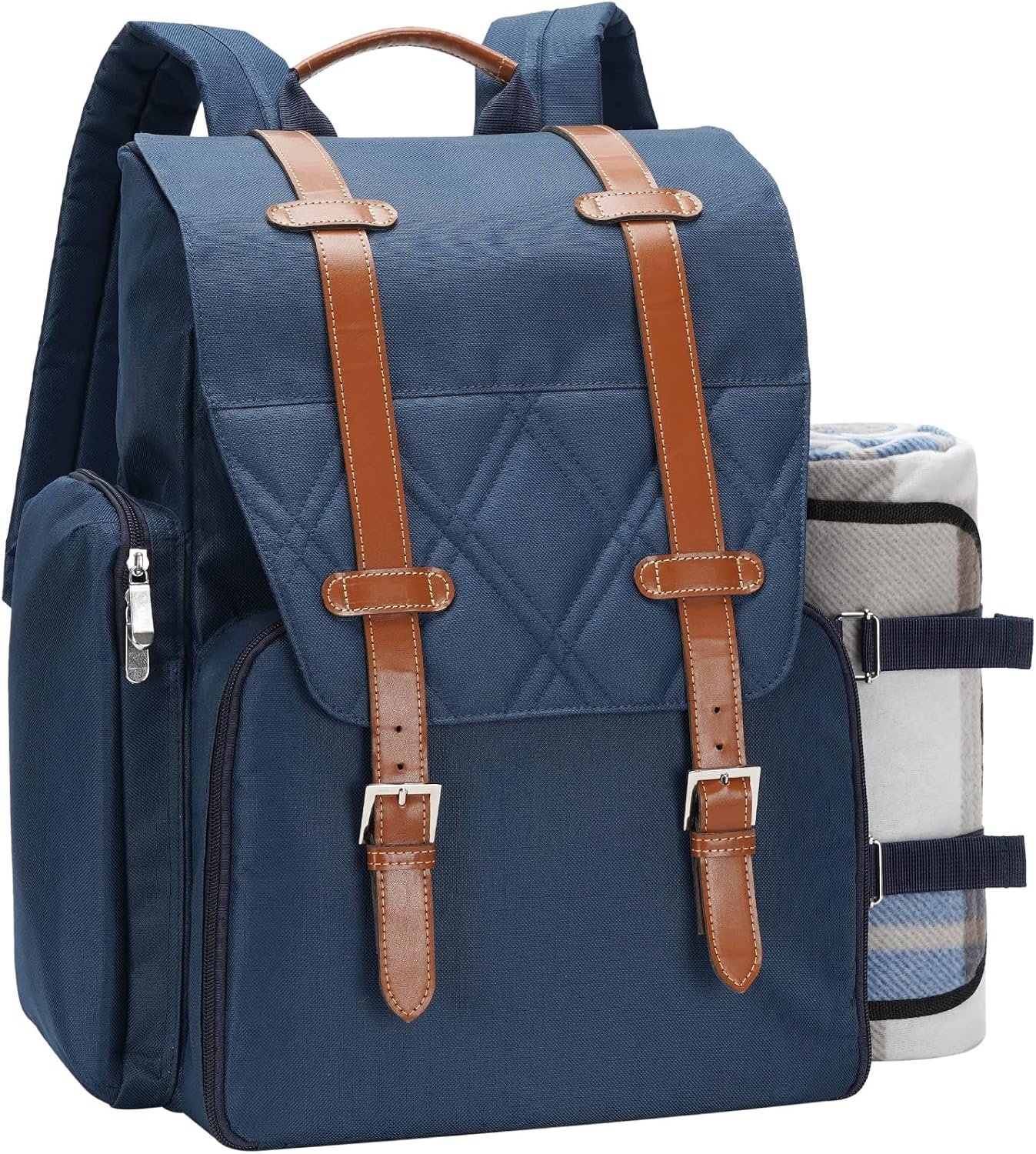 Picnic Backpack for 4 Person w/Cooler & Waterproof Blanket,Blue | Picnic Basket Set with Wine Pouch & Cutlery Set. Perfect for, Camping, Party,Wedding Gift for Couple,Blue