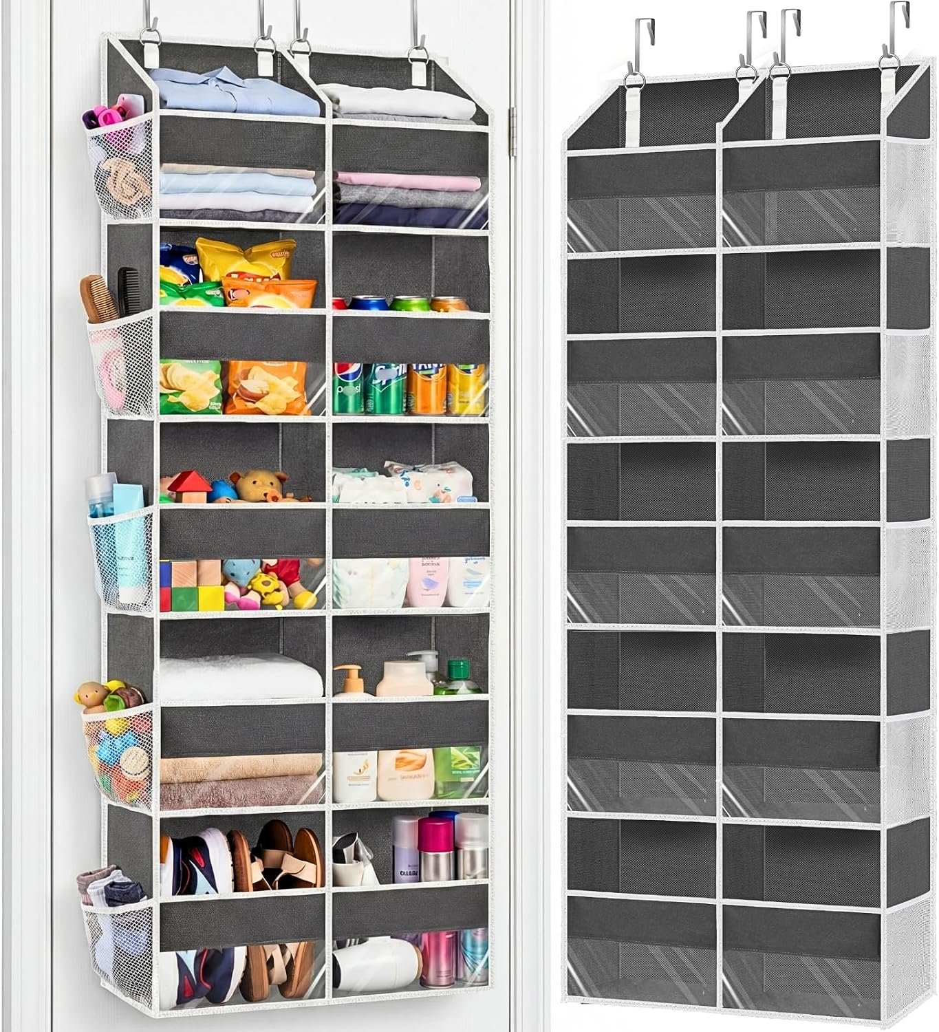 Ofiray-home 5-Tier Over Door Organizer, 10-Compartment Wide Storage Rack | 20″ wide, 80 lbs for heavy family use, 10 side pockets, fits doors for closet, nursery, entryway, dorm, RV, laundry room