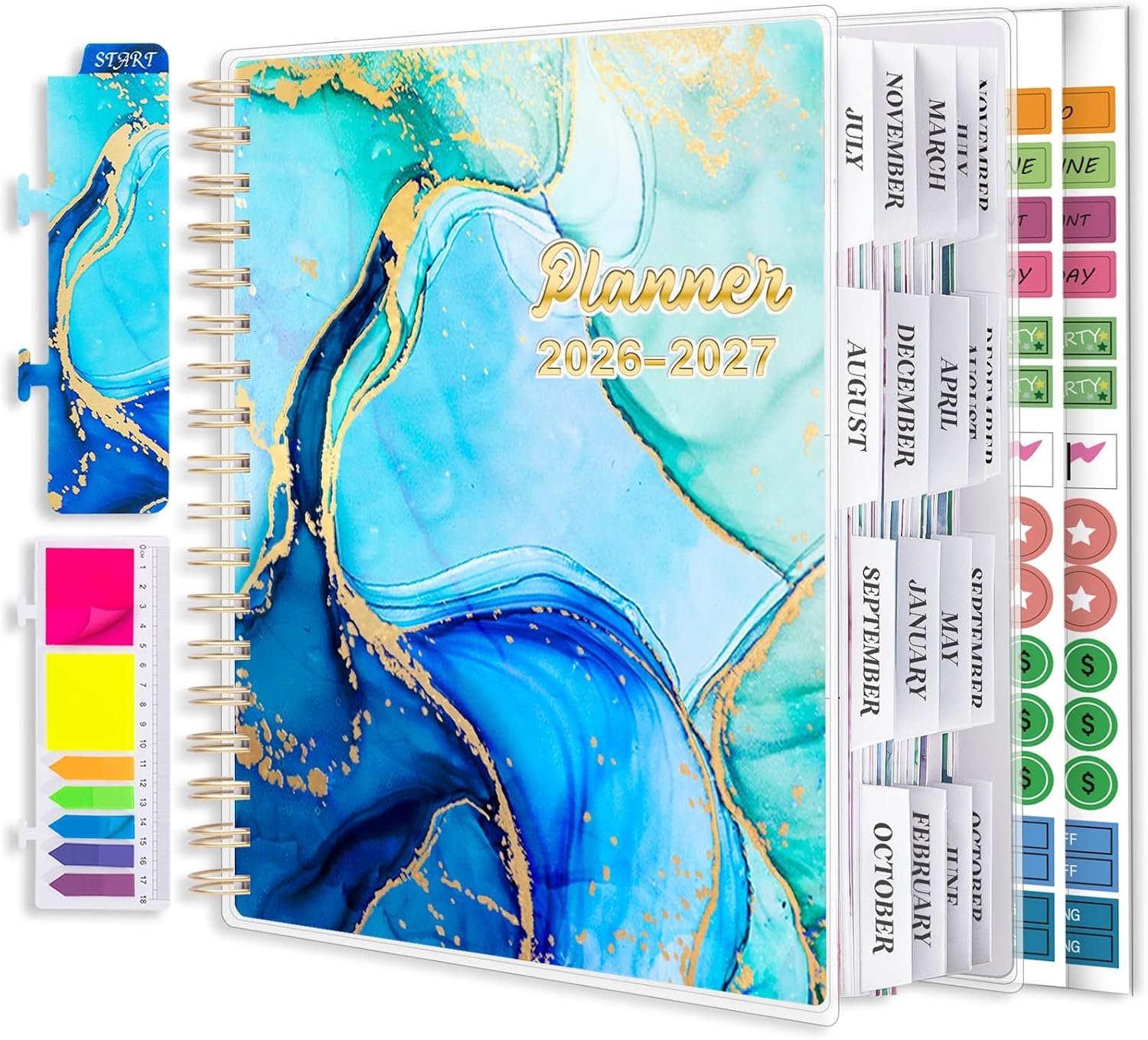 Planner 2026-2027, 18 Months Academic Daily Weekly Monthly Calendar Planner | July 2026 – Dec 2027, 7.9″ x 9.8″, Agenda Organizer Book with Tabs, Inner Pocket, Bookmark, Stickers, Sticky Note Set
