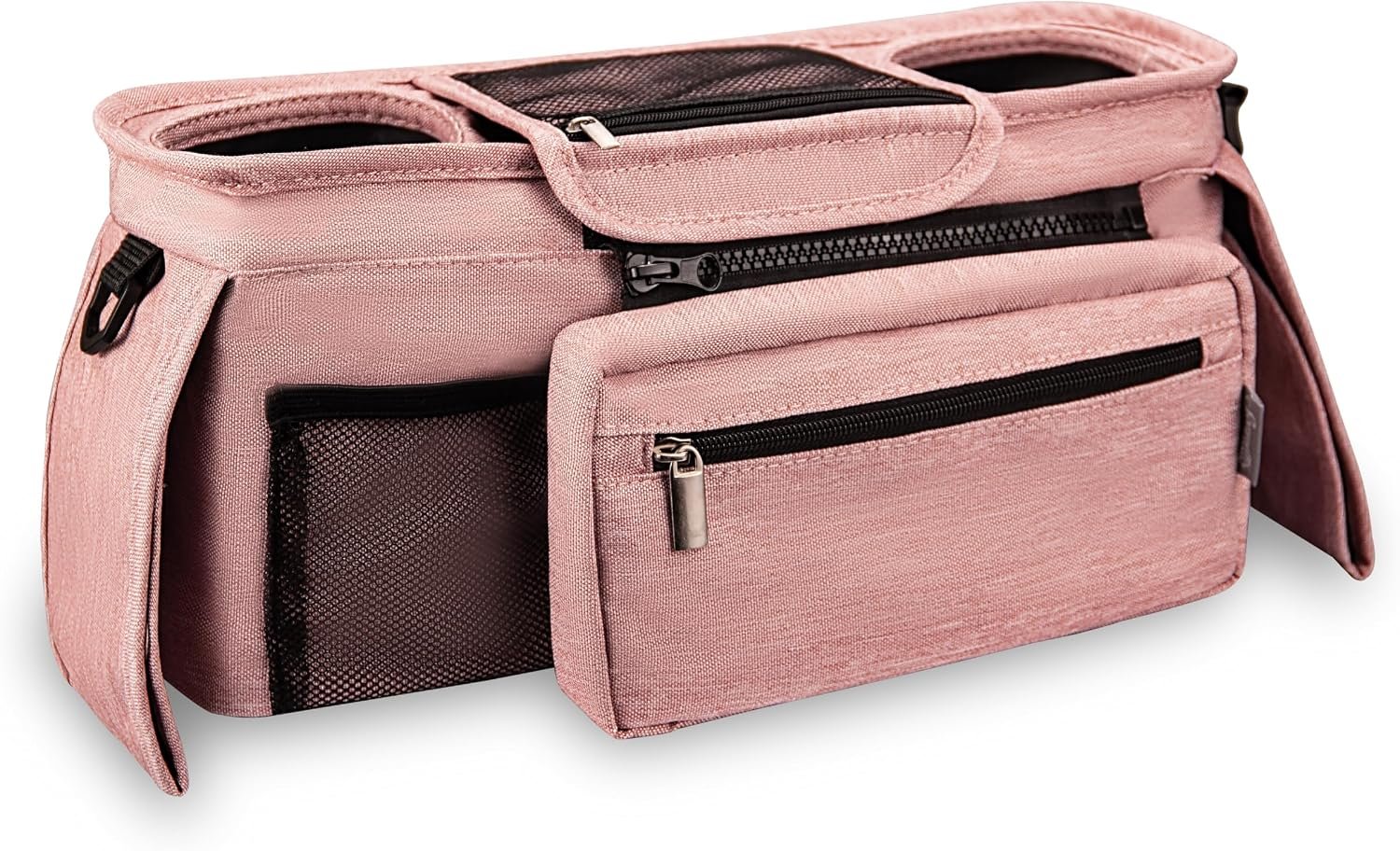 Universal Stroller Organizer, 2 Insulated Cup Holders, Pink | Stroller Caddy with Detachable Phone Bag & Shoulder Strap, Fits Most Strollers Like Uppababy, Baby Jogger, New Moms Gifts