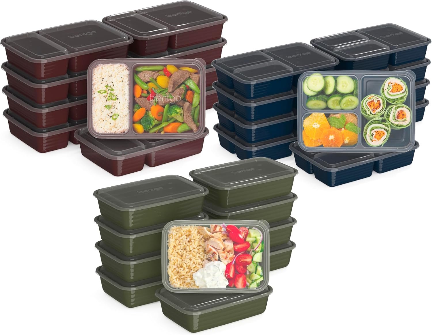 Bentgo Prep Meal Prep Kit, 1, 2 & 3-Compartment Containers, 60 Piece Set | Portion Control, Stackable, Microwave, Freezer & Dishwasher-Safe, Reusable, PFAS & BPA-Free (Rich Shades)