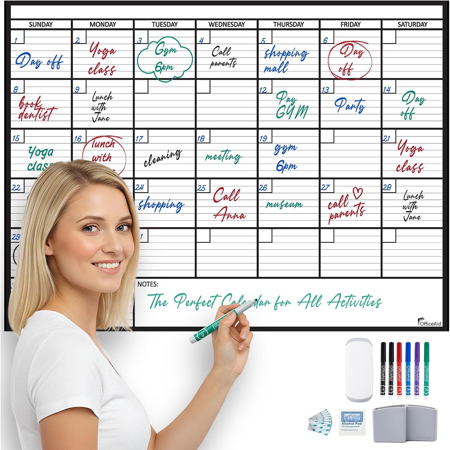 Large Dry Erase Calendar for Wall 36×48, Big Classroom Giant Month, Undated Reusable Family Monthly, Rolled Whiteboard White Board, Calendar Dry Erase Planner for Wall Erasable Large Office 48×36