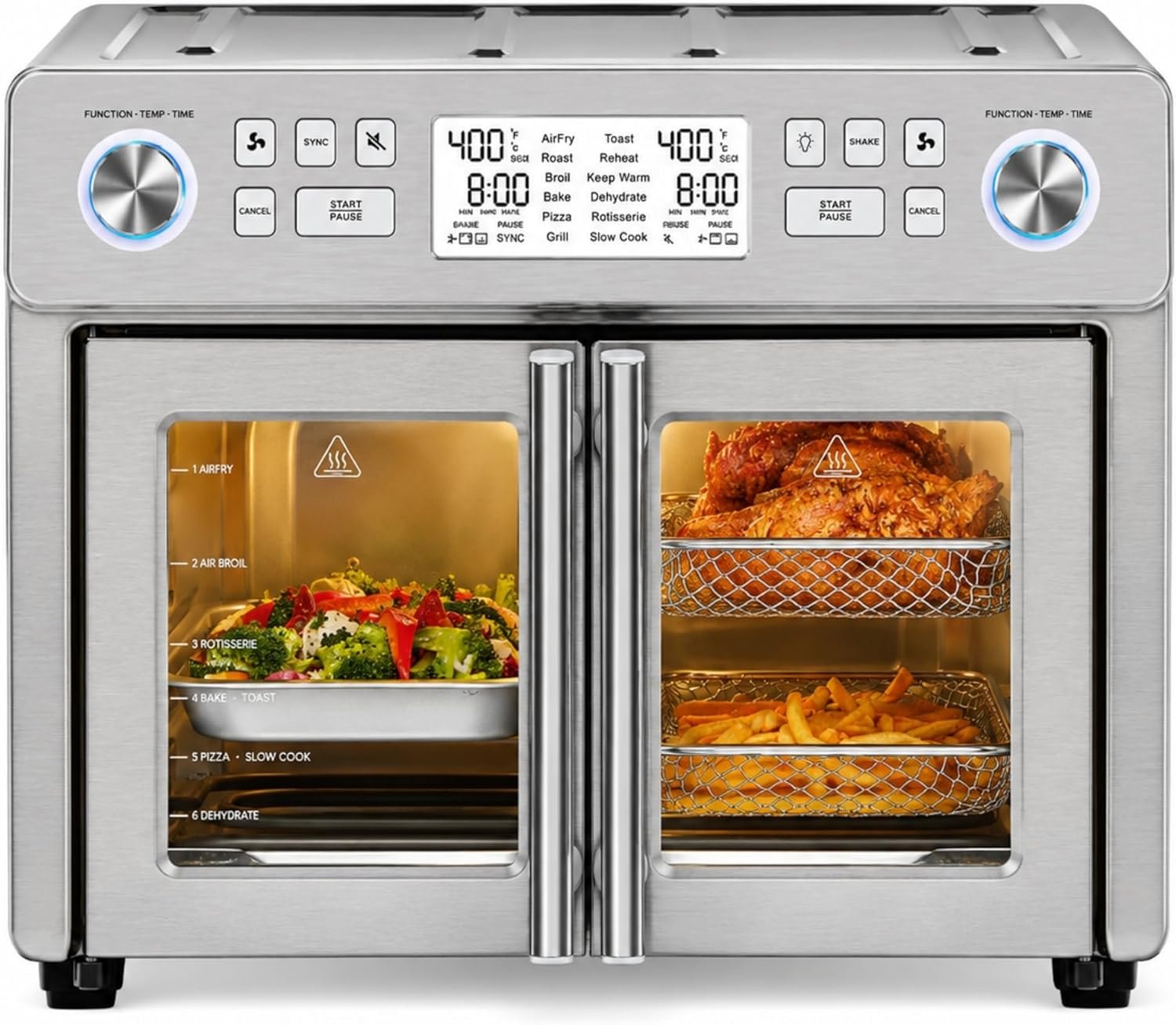 Emeril Lagasse Dual Zone Technology 25QT Air Fryer Oven | Dual-zone 25QT air fryer oven cooks two foods at once with synchronized settings and faster convection cooking.