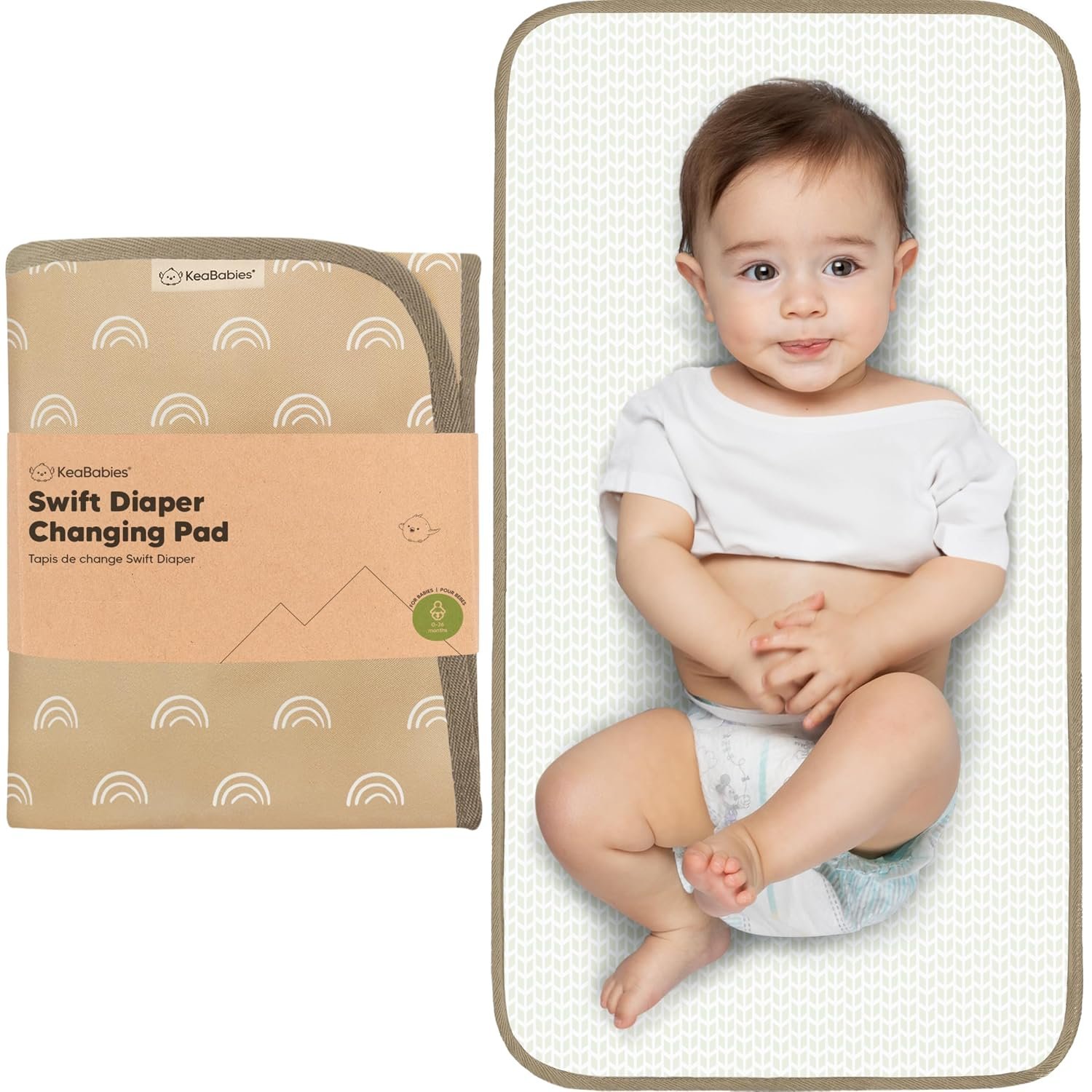 KeaBabies Portable Diaper Changing Pad, Easy Wipe Clean, 25×13 (Rainbow) | Foldable Waterproof Baby Changing Mat for Diaper Bag, Compact, Lightweight, Newborn, Infant, Baby Changer Travel Essential