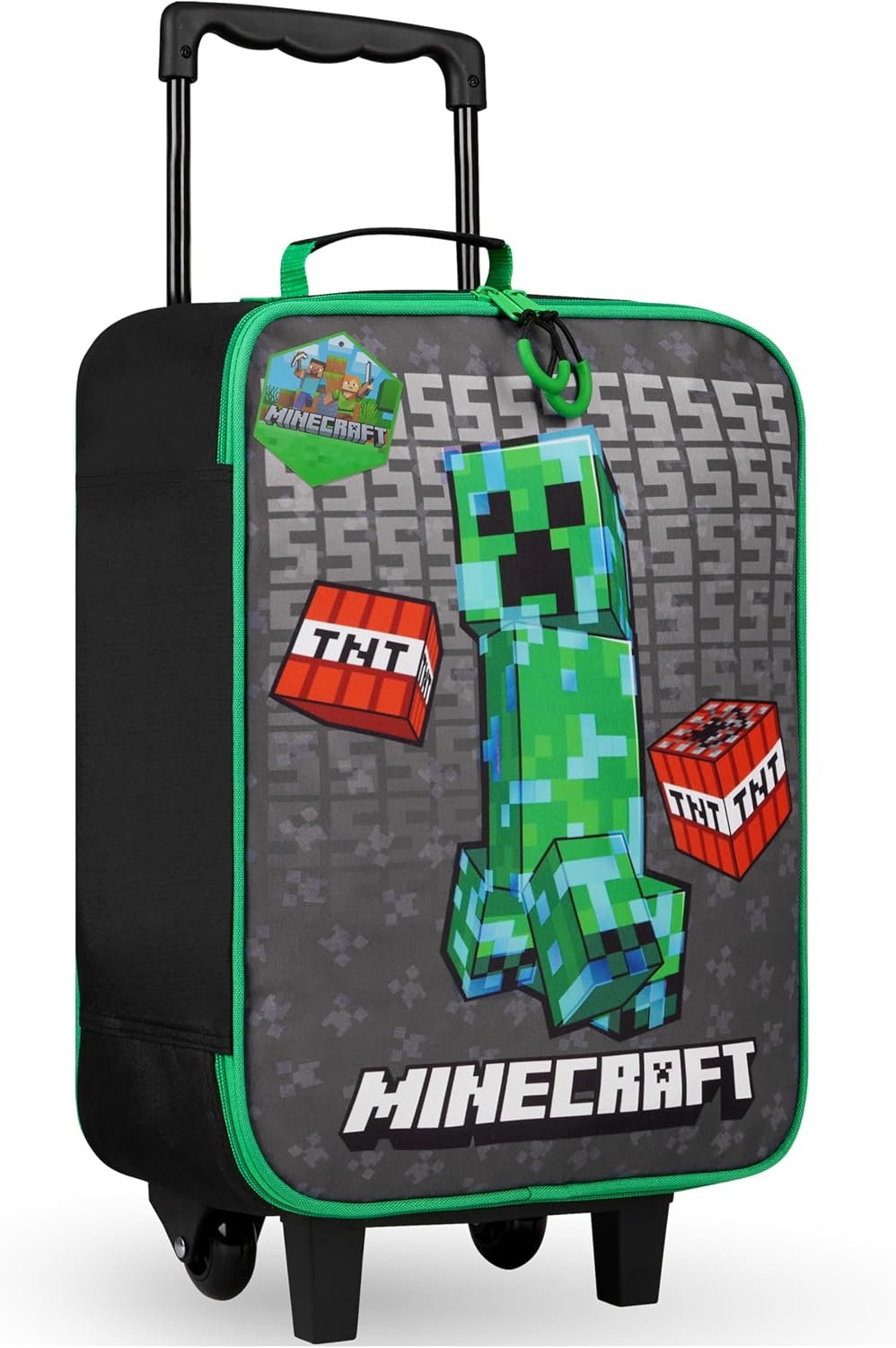 Minecraft Kids Luggage with Wheels Foldable Rolling Suitcase Creeper Travel Bag Vacation Weekend Trips Travel Essentials (L18.1inch x W11.8inch – 15L, Black)