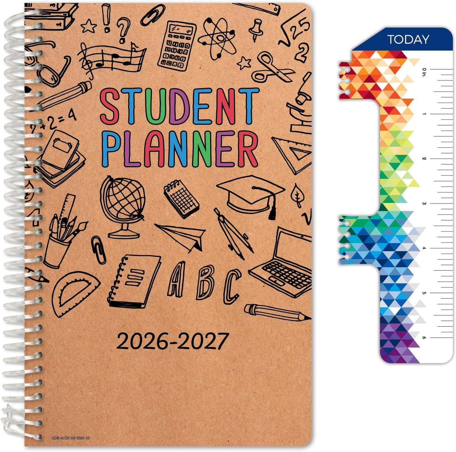 Global Datebooks 2026-2027 Middle & High School Student Planner 5.5″ x 8.5″ – Dated Weekly & Monthly Academic Planner with Ruler/Bookmark & Stickers, Ideal for Homework, Block Style, Kraft Doodles