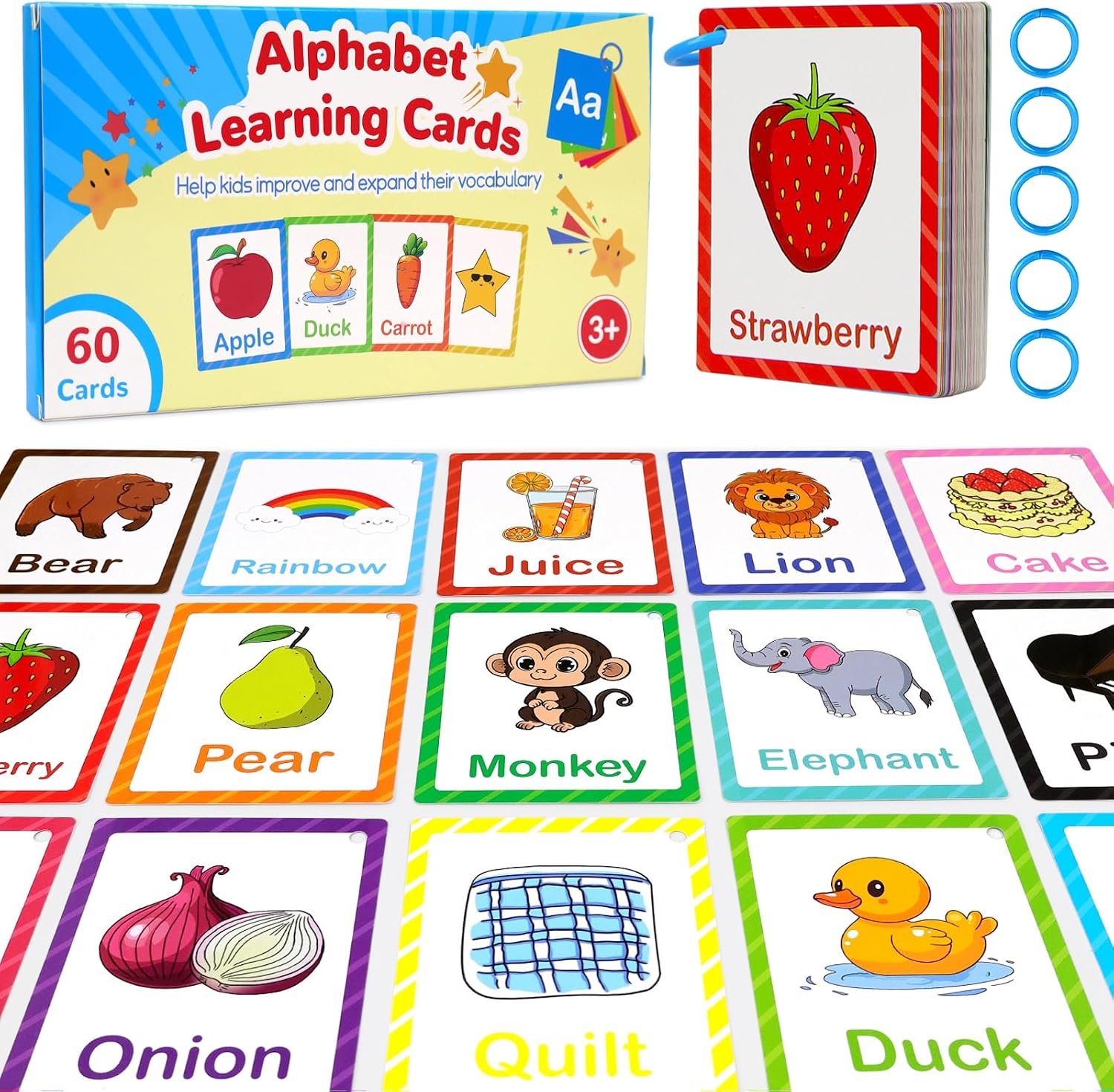 Toddler Learning Flash Cards, 60 PCS Double Sides Flashcards for Alphabets, Numbers, Colors, Shapes, Sight Words, Baby Cognitive Flashcards for Kids, Preschool Kindergarten Learning Activities