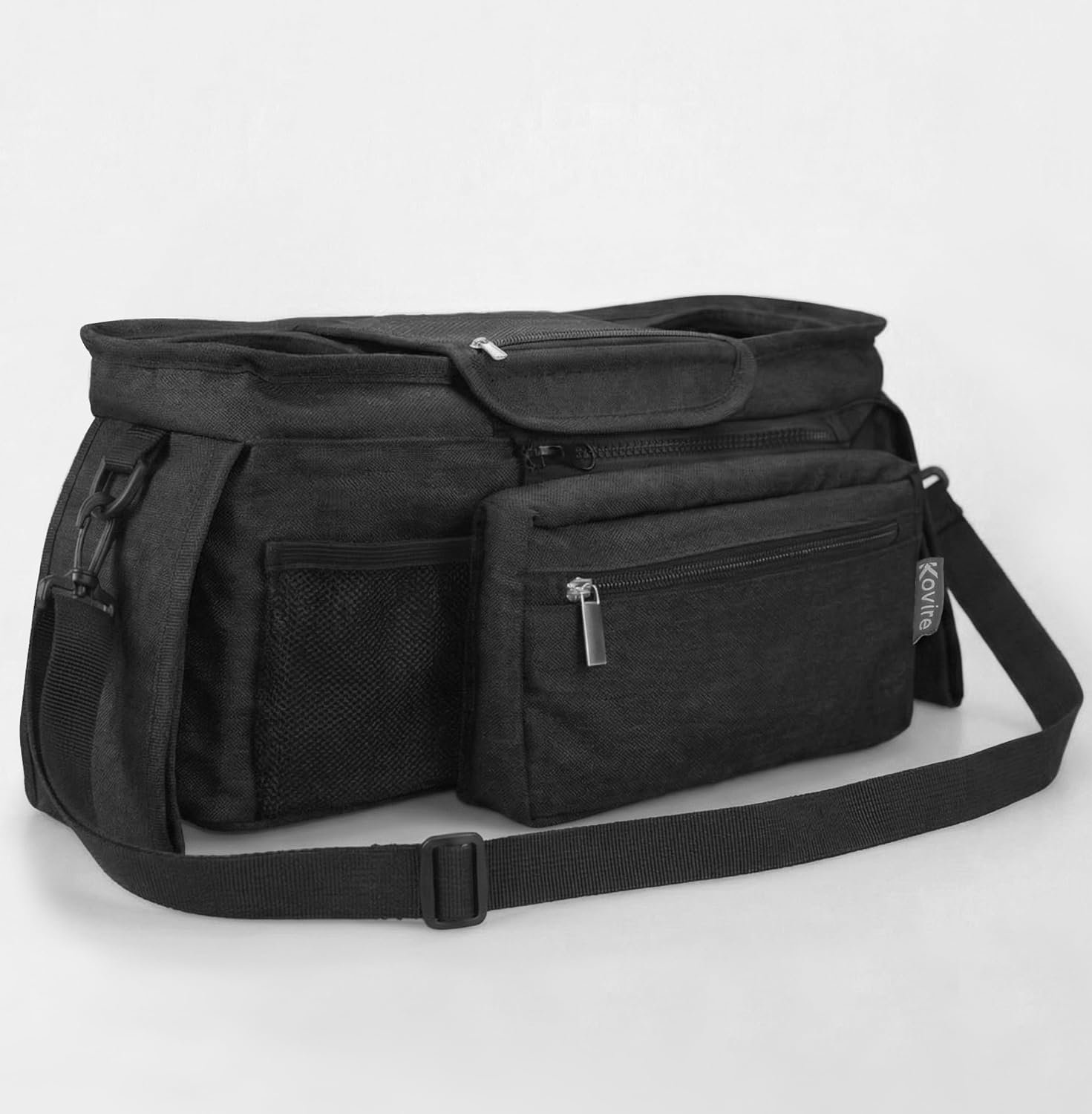 Black Universal Stroller Organizer with 2 Insulated Cup Holders, 3-in-1 Stroller Caddy with Detachable Phone Bag & Non-Slip Shoulder Strap, Fits Uppababy, Nuna, Doona, Baby Essentials