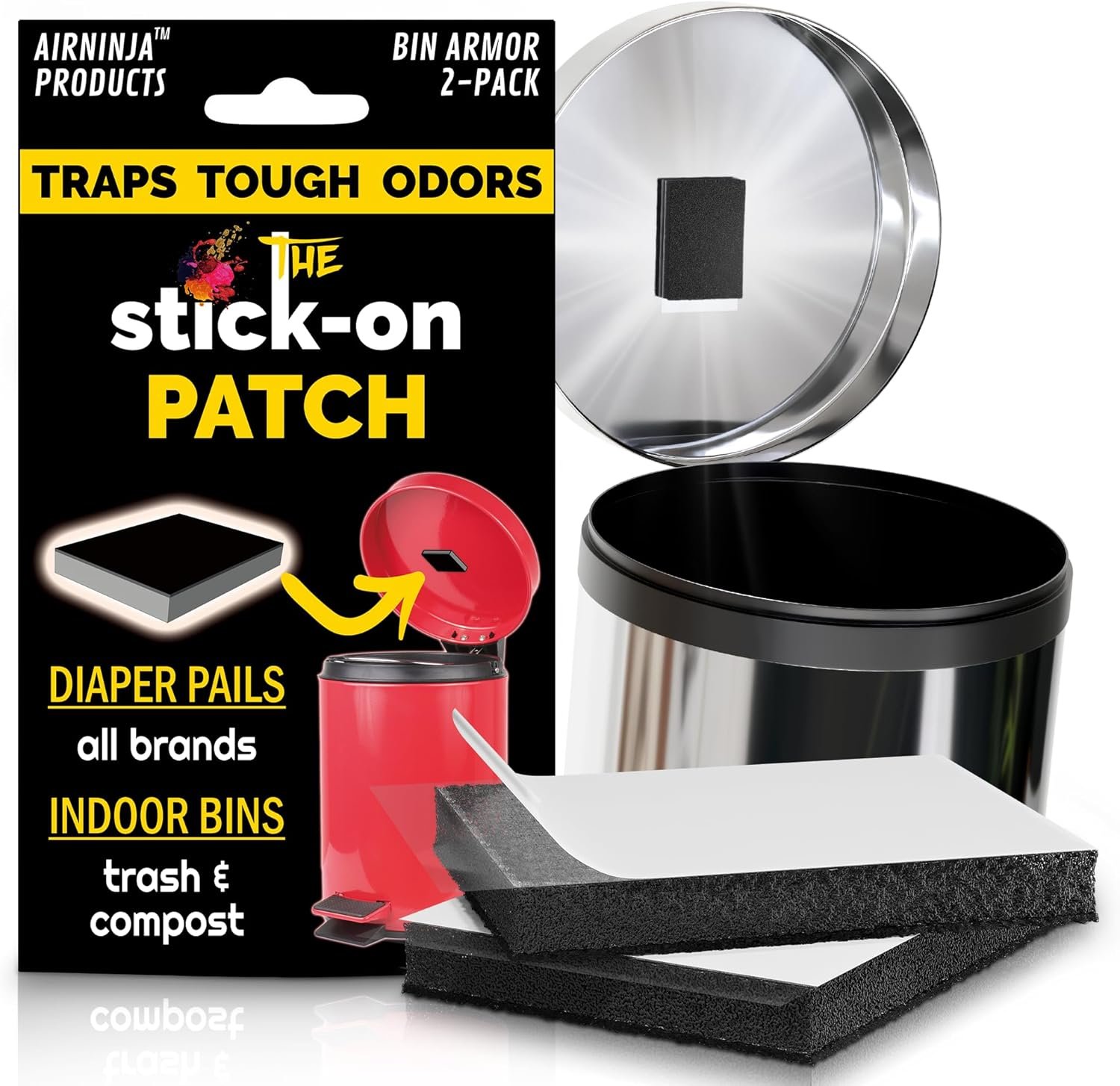 Trash Can Deodorizer Odor Eliminator – Garbage Can & Diaper Pail Deodorizer compatible with Dekor Munchkin Ubbi Diaper Genie, Odor Absorber Natural Activated Carbon Unscented Fragrance Free, 2 Pack