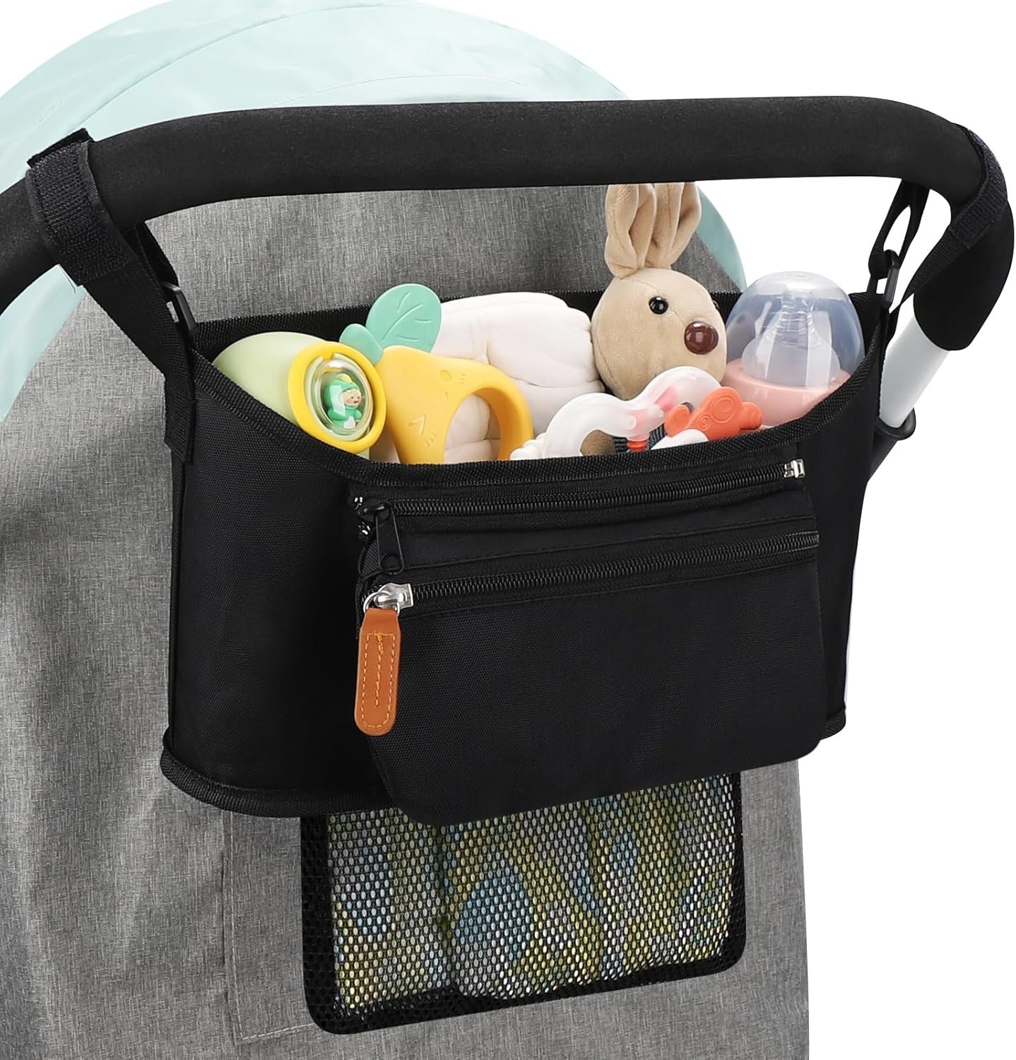 Accmor Universal Stroller Organizer with Detachable Phone Bag and Diaper Pocket, Stroller Bag Caddy Organizer Stroller Accessories for Uppababy, Baby Jogger, Nuna, Doona, Britax Strollers