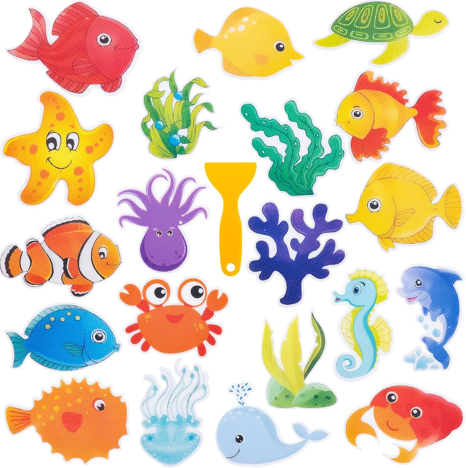 Bathtub Non-Slip Stickers for Shower – 20 PCS Large Anti-Slip Cute Sea Creature Stickers with Scraper for Kids Bath Tub and Slippery Shower Floor, Perfect Bathroom Decor