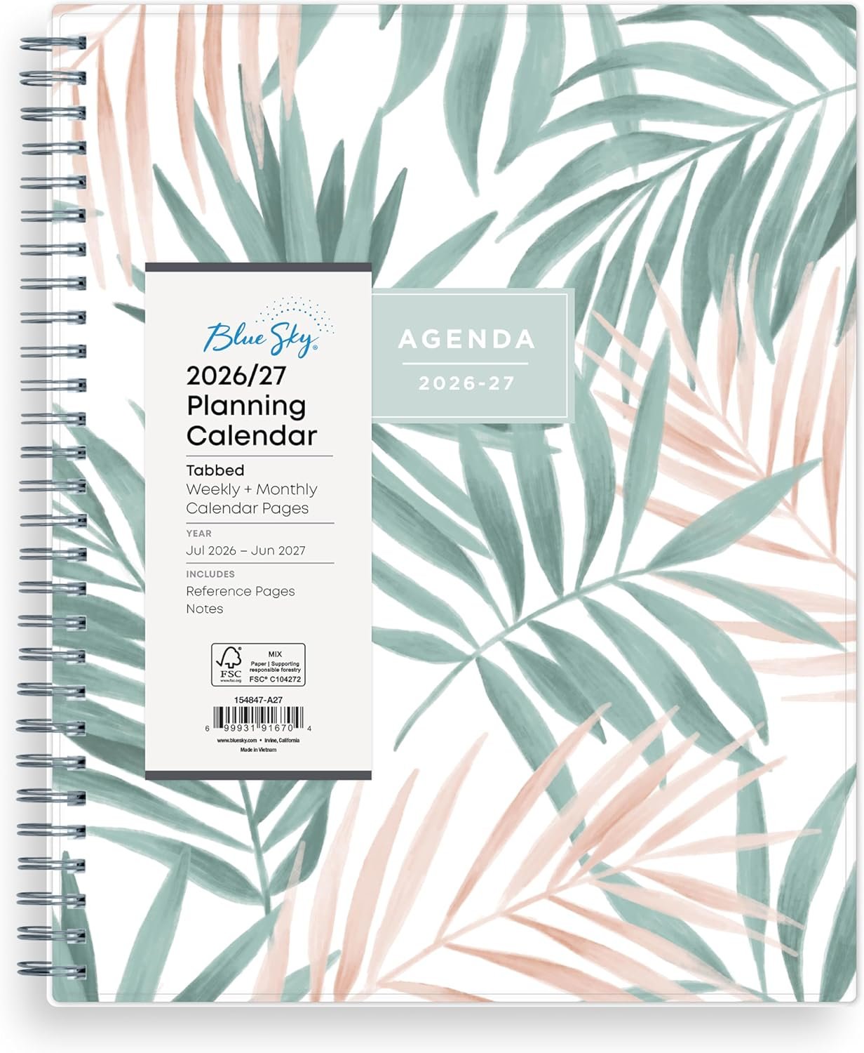 Blue Sky 2026-2027 Weekly & Monthly Academic Planner, 8″x10.875″, Seychelle | July 2026 – June 2027, Flexible Cover, Wirebound, Laminated Tabs, Academic Year