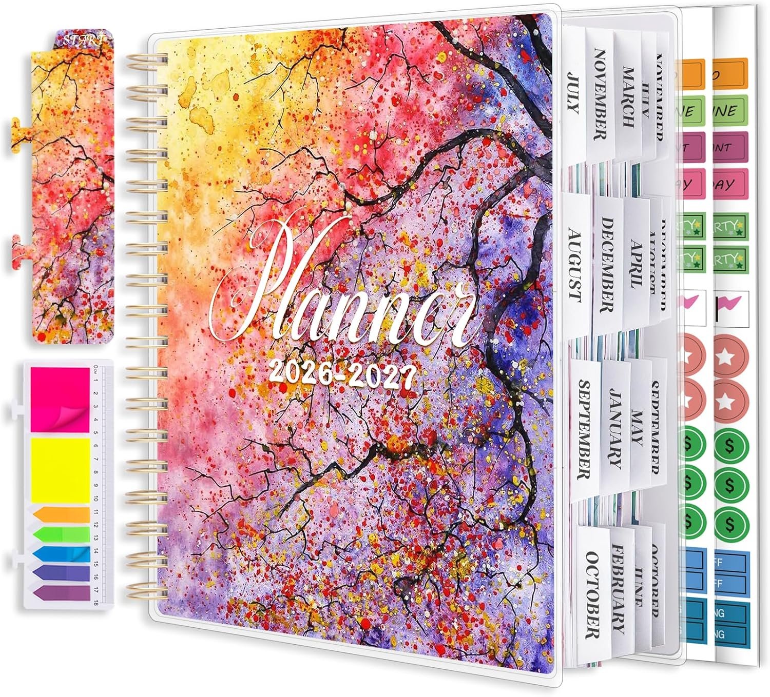 Academic Planner 2026-2027, 18 Months Weekly & Monthly Calendar Planner | July 2026 – Dec 2027, 7.9″ x 9.8″, Daily Agenda Book with Tabs, Inner Pocket, Bookmark, Stickers, Sticky Note Set