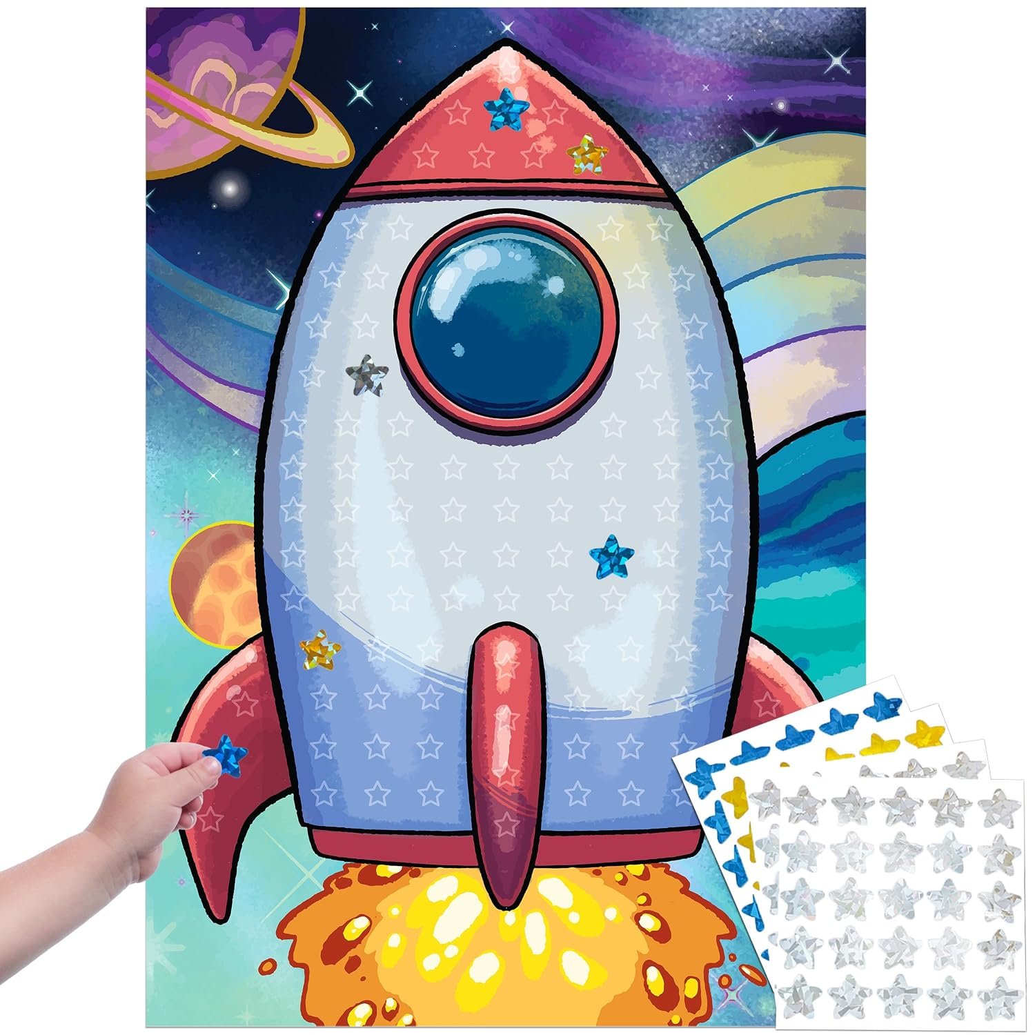 Potty Training Sticker Chart for Boys & Girls – Large Toddler Potty Chart Poster with 100 Star Stickers, Damage-Free Mounting, Water-Resistant Lamination – Rocket Design