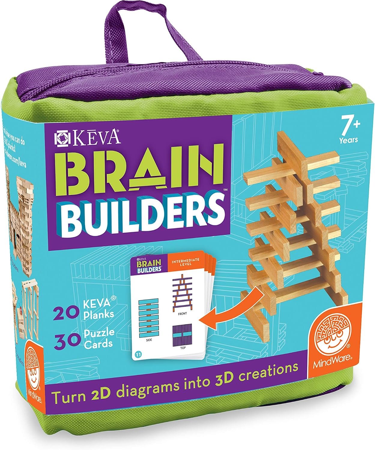 MindWare KEVA Brainbuilders – 3D brain building STEM challenges for boys & girls – Try to build the image – Practice spatial thinking – 20 planks & 30 puzzles