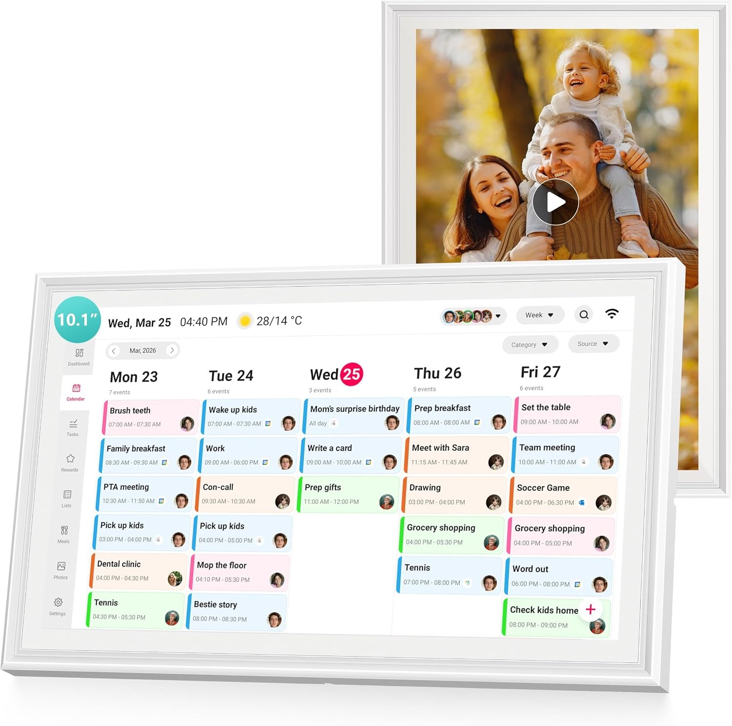 Digital Calendar Wall Touch Screen, 10.1 Inch Smart Chore Chart & Family Schedule Organizer, No Subscription Electronic Calendar for Family, Meals, Photo Display, Wall/Desk Mount, Gifts for Women Men