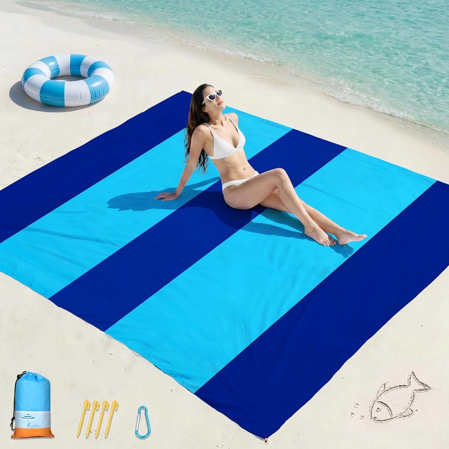Beach Blanket Waterproof Sandproof 78”X81”/10’X9′ Oversized Big Blanket | Sand Free Large Blanket for Beach,Waterproof Picnic Hiking Blankets with Stakes, Lightweight Foldable Beach Towel Accessories
