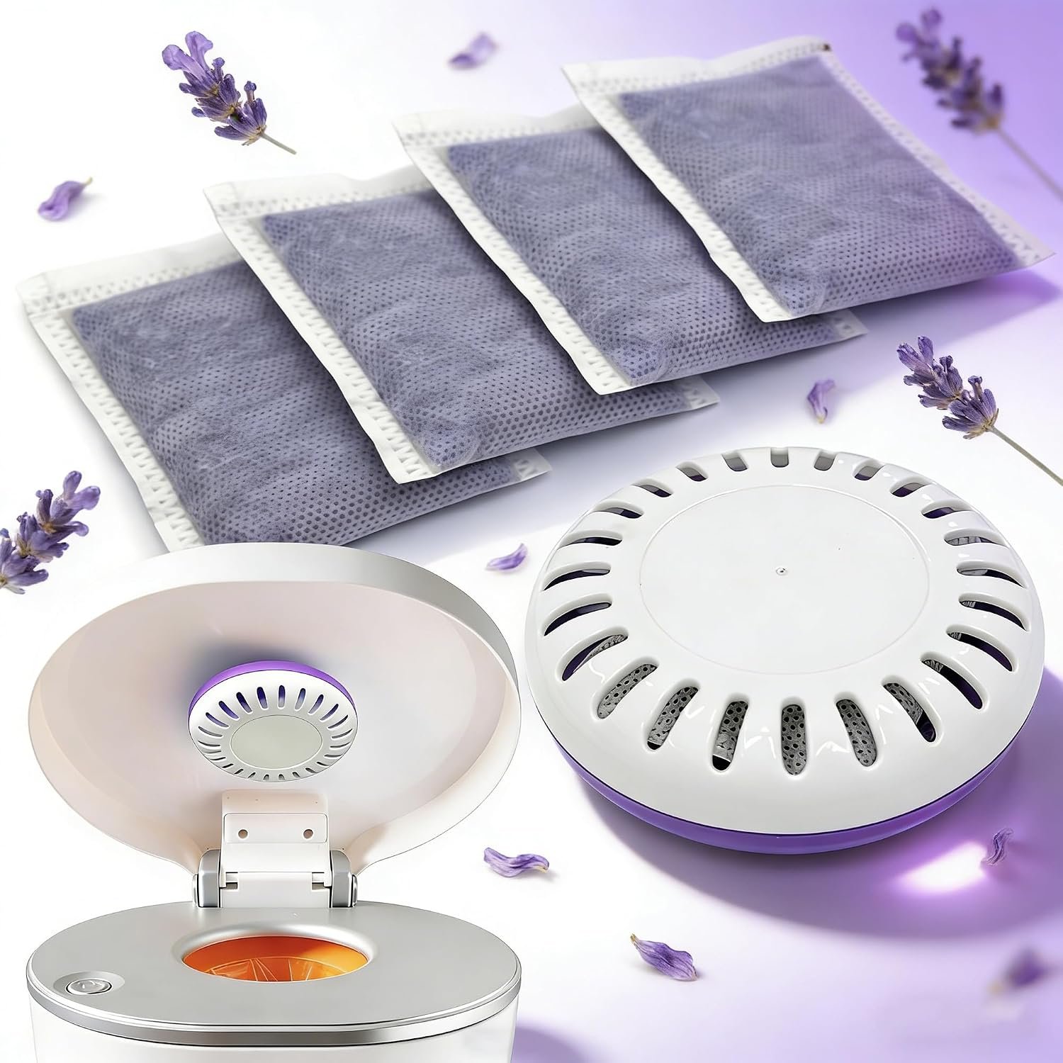 Odor Eliminator Cartridge for Munchkin Step and Pail Diaper Pail | 3.5 in Deodorizer Odor Absorber, 1 Puck Cartridge & 4 Lavender Scented Refills