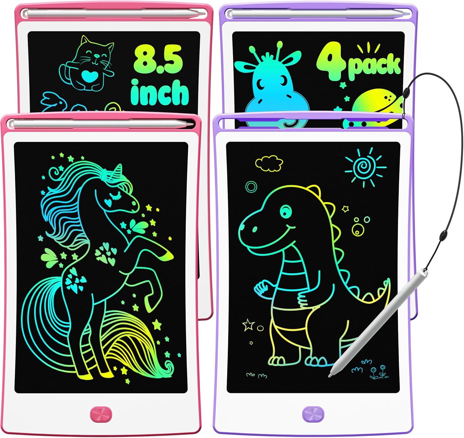 4 Pack LCD Writing Tablet, 8.5 Inch Colorful Toddlers Drawing Tablet for Kids, Creative Doodle Board Drawing Pad, Toy Birthday Gift for 3-6 Year Old Girls Boys (Purple&Purple&Pink&Pink)