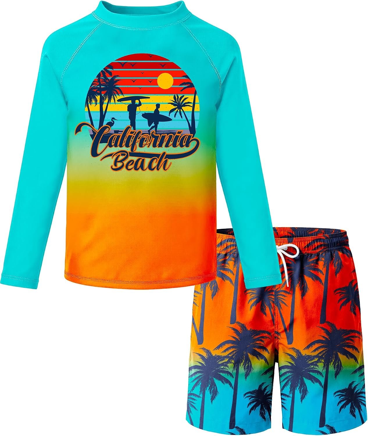 Boys Swim Set with Swim Trunks Bathing Suit Long Sleeve Swim Shirt Quick Dry Rash Guard Swimsuit Kids Swimwear Size 4-12