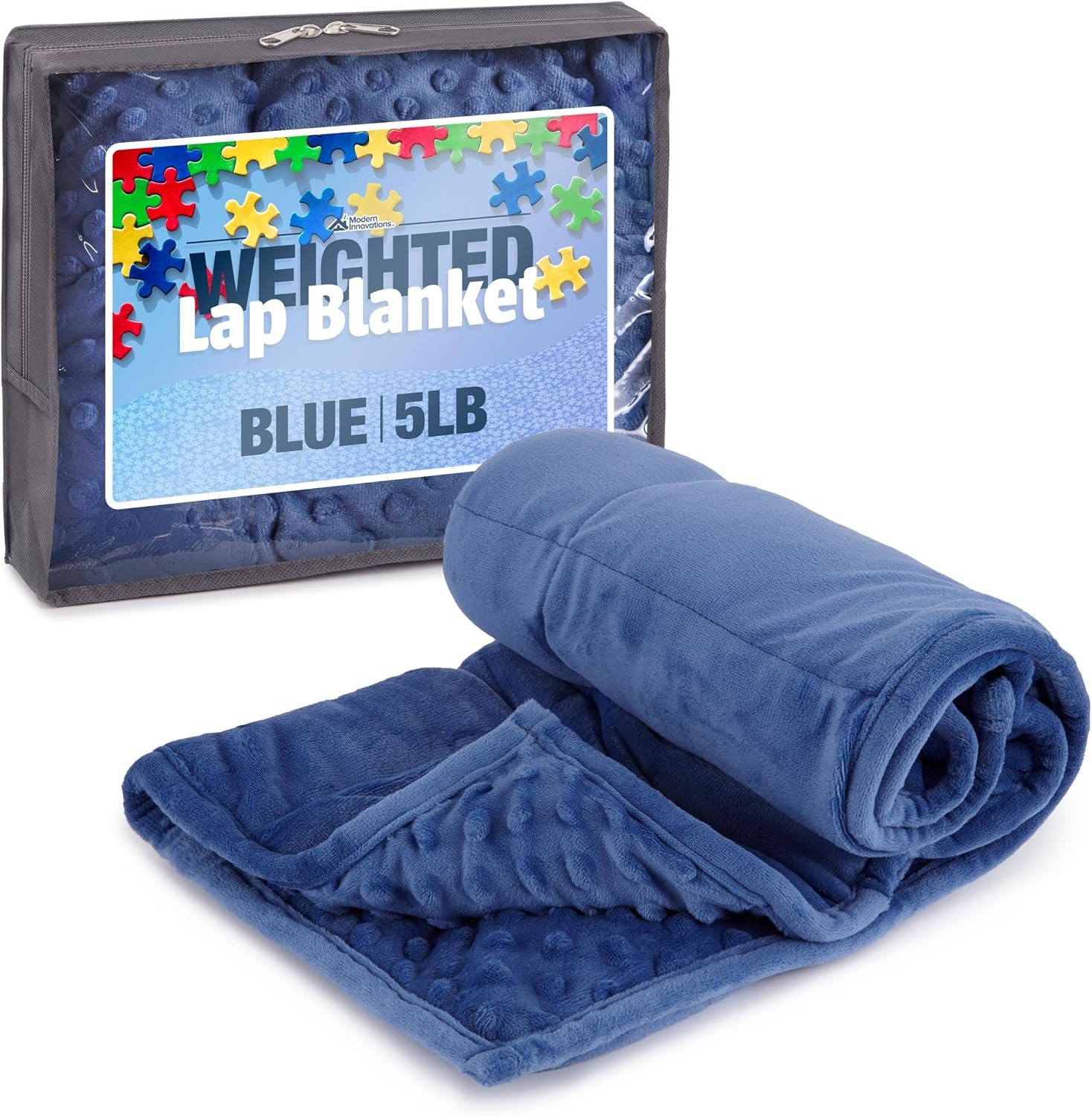 Kidaddle 5lb Weighted Blanket for Kids (Blue) 19×22 Inch, Plush Minky Weighted Lap Pad with Travel Bag for Ages 4+