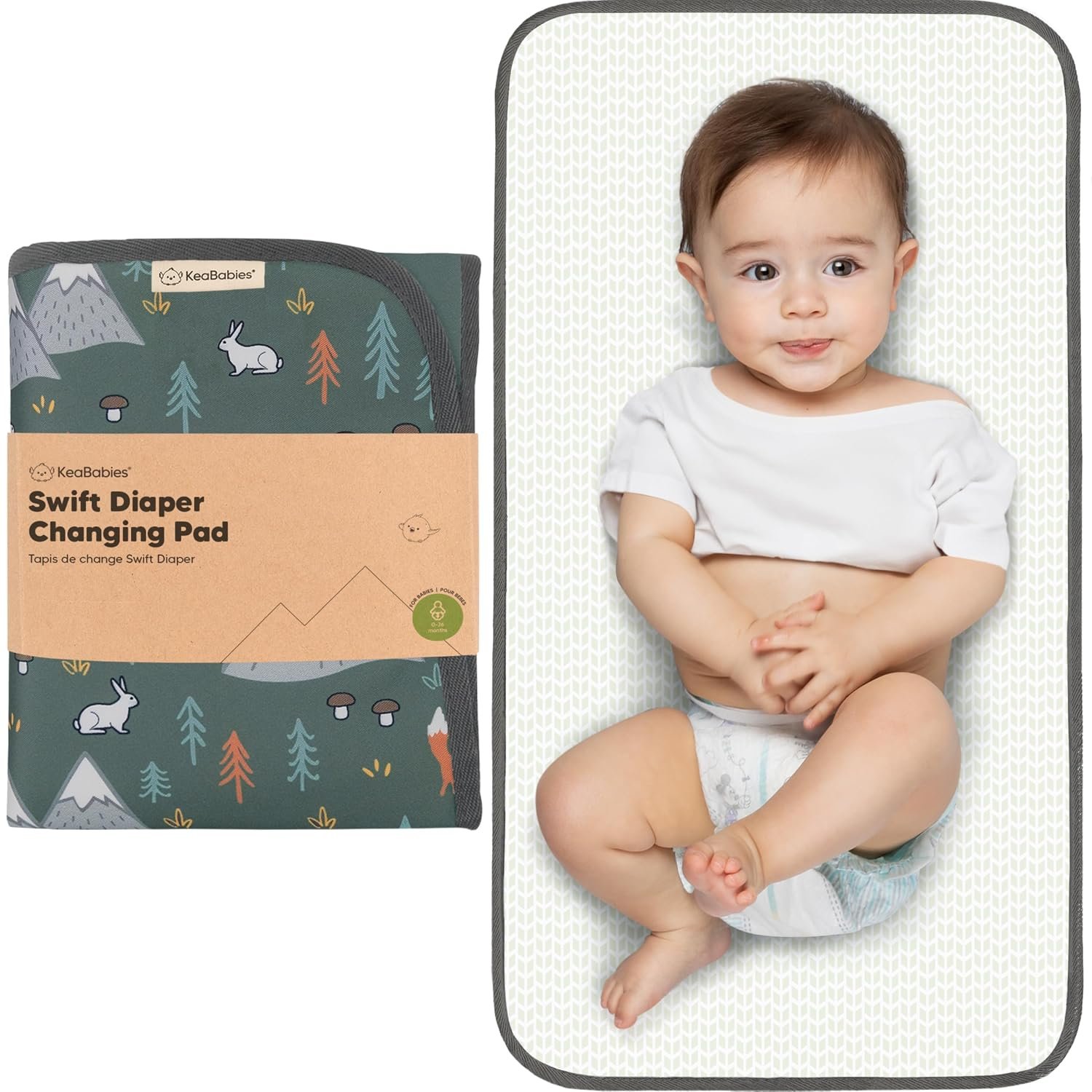 KeaBabies Portable Diaper Changing Pad, Easy Wipe Clean, 25×13 (Woods) | Foldable Waterproof Baby Changing Mat for Diaper Bag, Compact, Lightweight, Newborn, Infant, Baby Changer Travel Essential