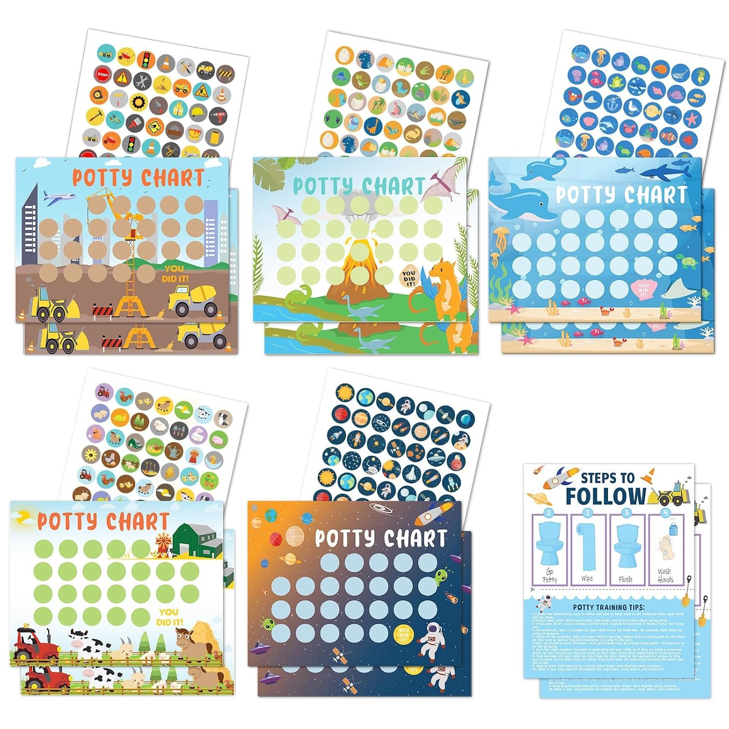 Potty Training Chart for Toddler 5 Fun Styles 17 PCS Potty Chart for Boys with 315 Stickers for Kids Potty Training Reward
