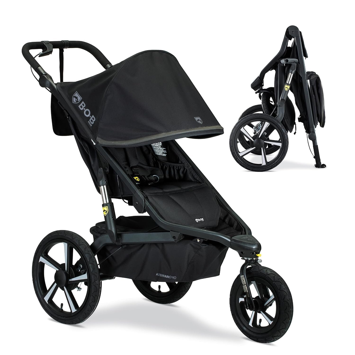 BOB Gear Alterrain Pro Jogging Stroller — Black | All Terrain, All Weather Jogger Stroller; SmoothShox Suspension & Air-Filled Tires; Car Seat Compatible