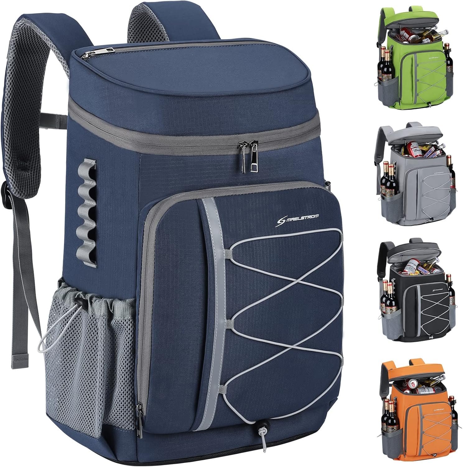 Maelstrom 35/50Can Insulated Cooler Backpack, Leakproof Soft Lunch Ice Bag | 16h Cold,Multi-Pockets,Survival Whistle,Ergonomic Breathable Padding. Perfect For Camping, Hiking, Fishing, Travel, Outdoor
