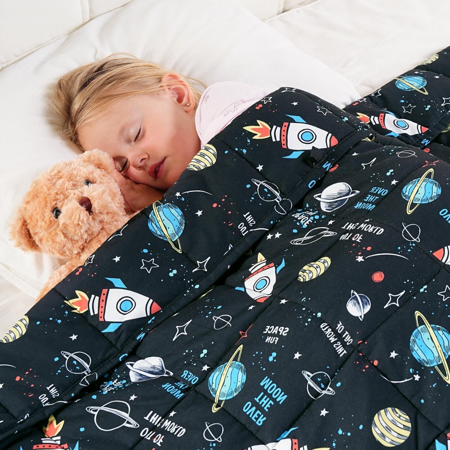 Kivik Cooling Weighted Blanket 5 Pounds, Breathable Small Weighted Blankets, Ultra Soft Heavy Throw for Relaxing & Sleeping, Machine Washable, 36 x 48 Inches, Universe Printing, Black