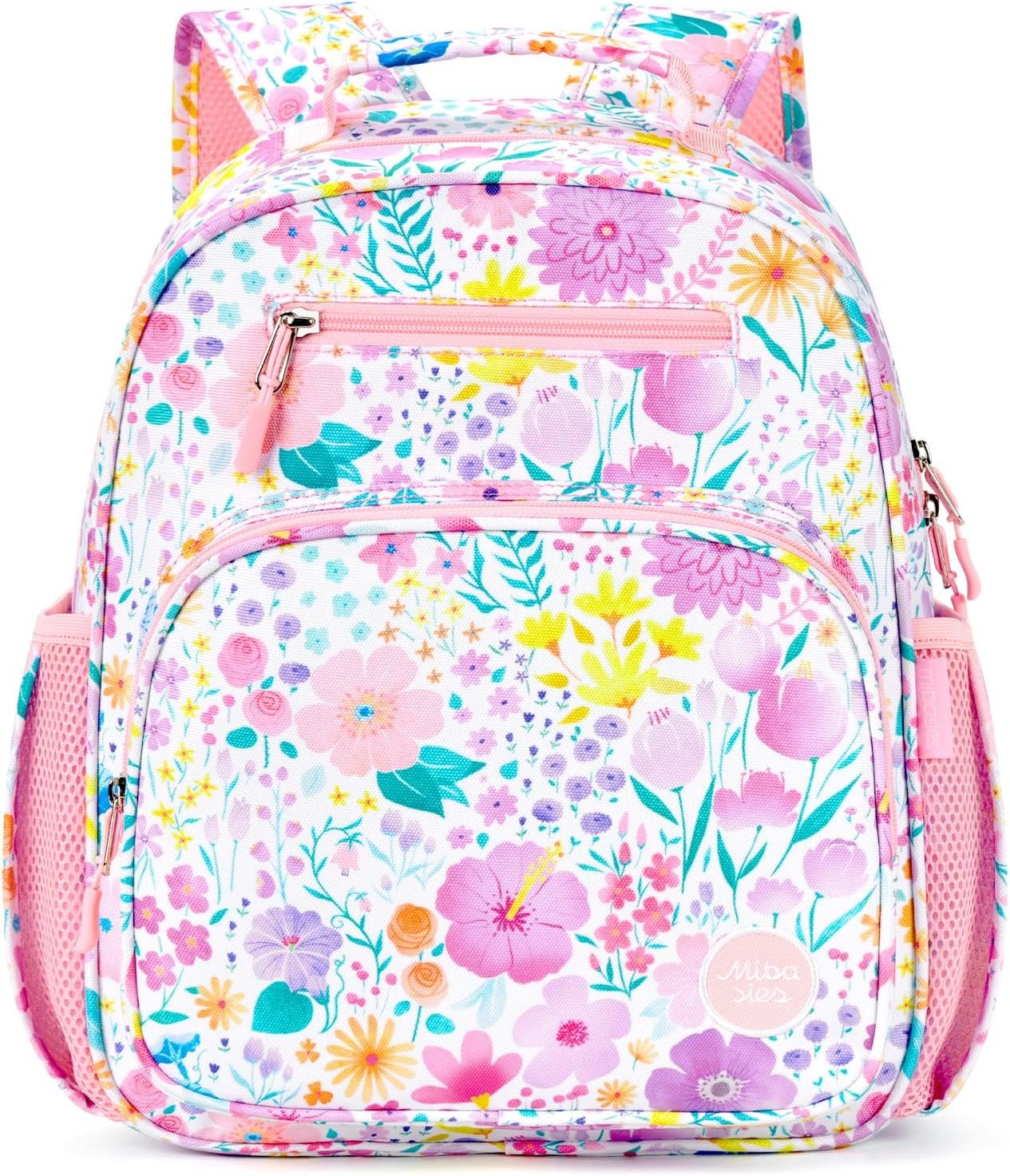 mibasies Kids Backpack for Girls: Girls Backpack 5-8 – Kindergarten Elementary School Bookbag for Girl – Flower Pink